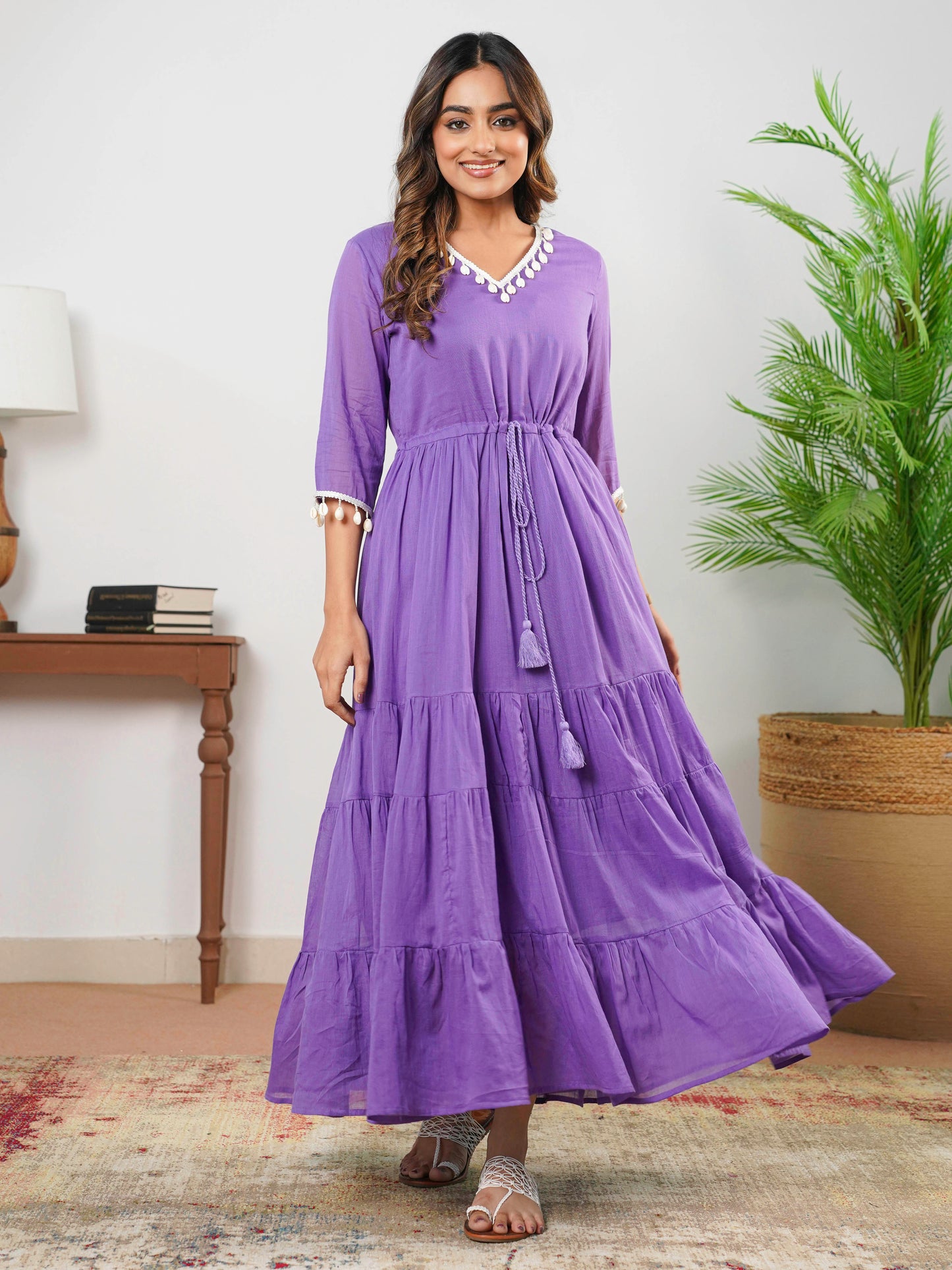 Cotton Voile Solid Violet Dress