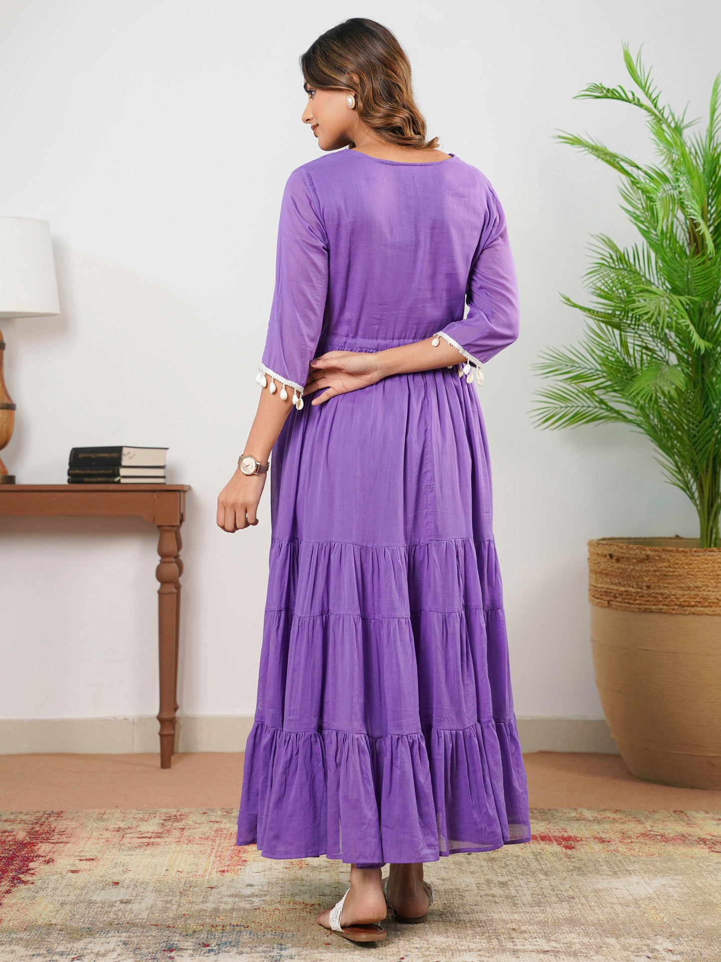 Cotton Voile Solid Violet Dress