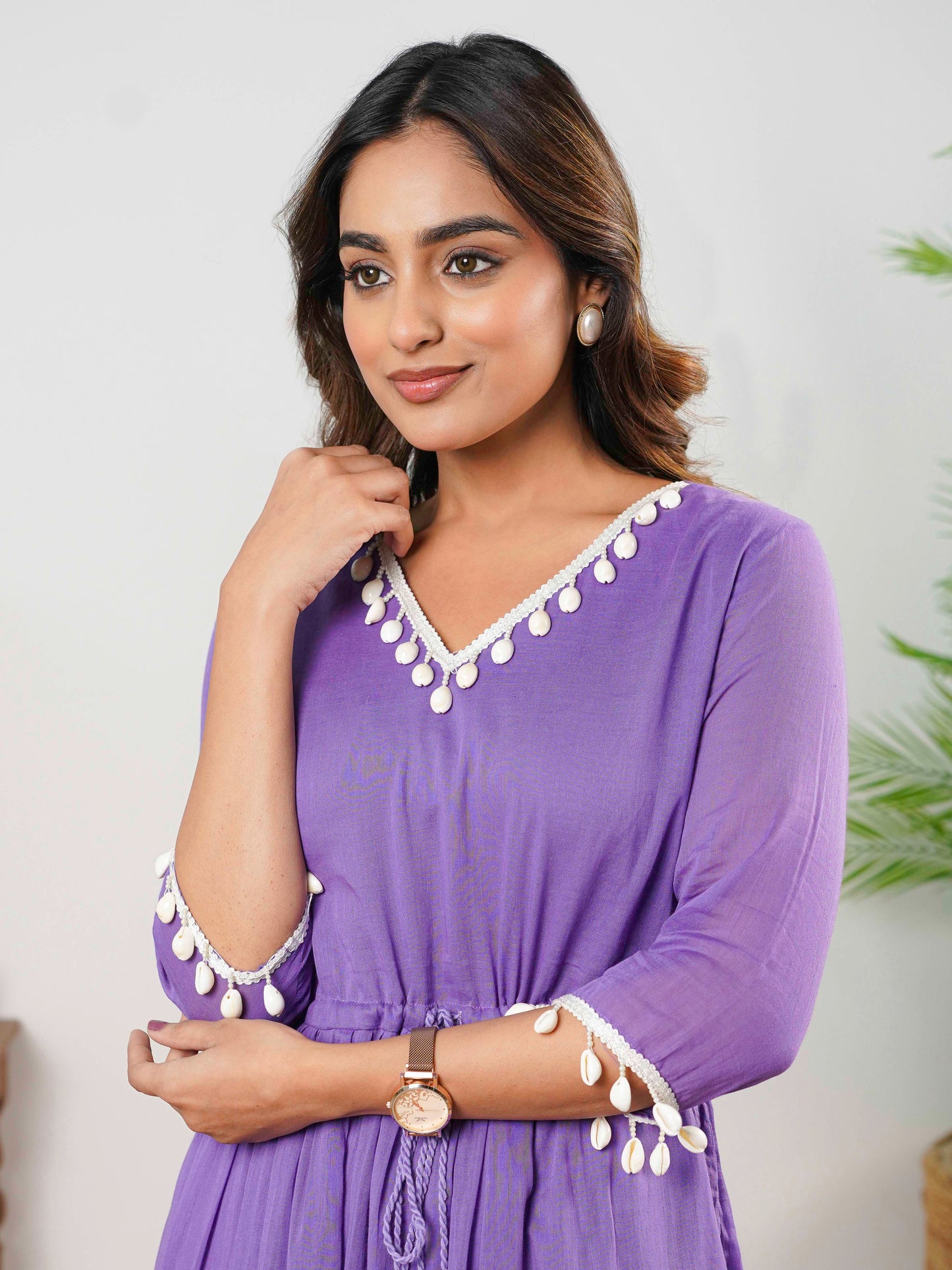 Cotton Voile Solid Violet Dress