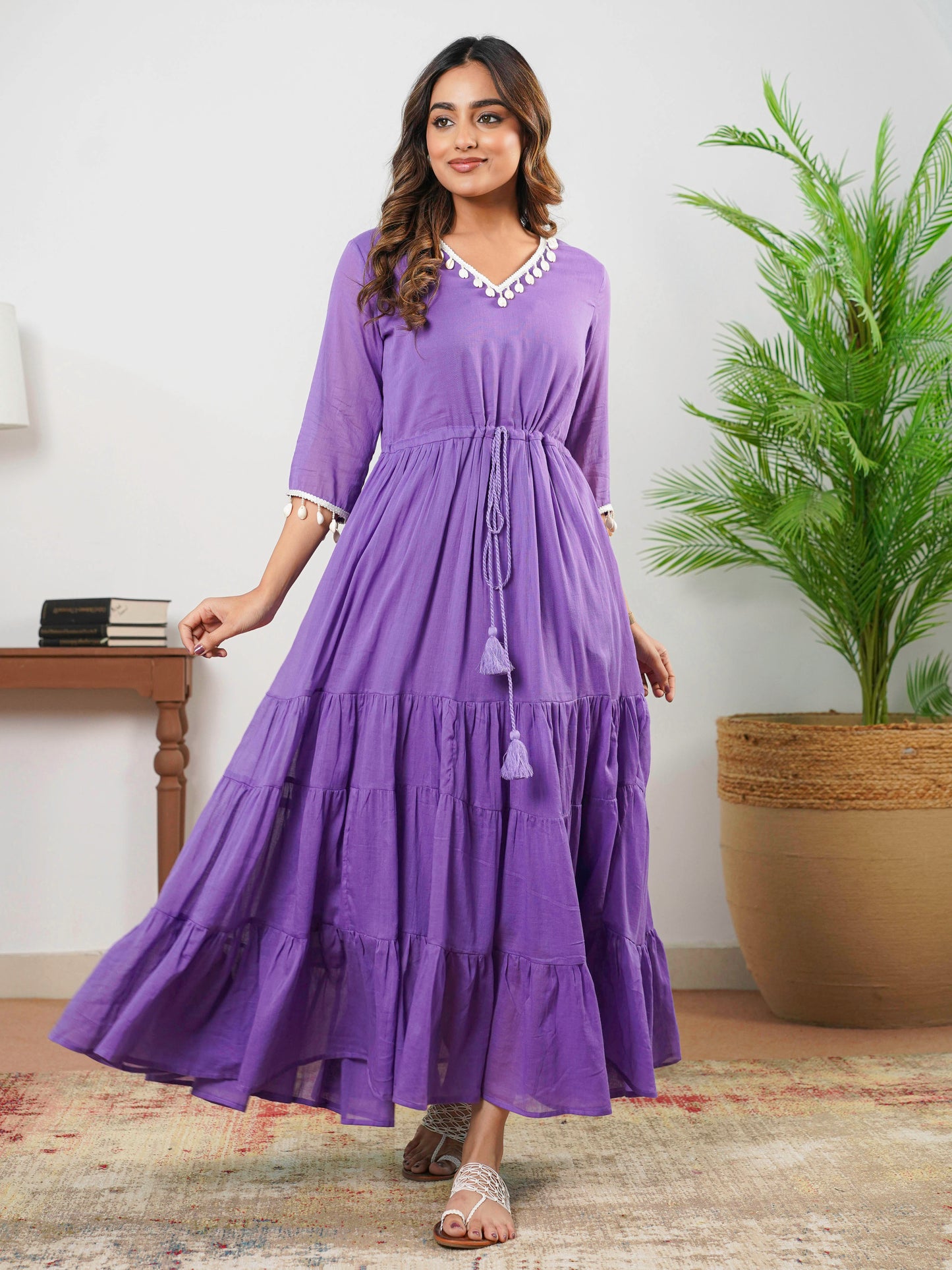 Cotton Voile Solid Violet Dress