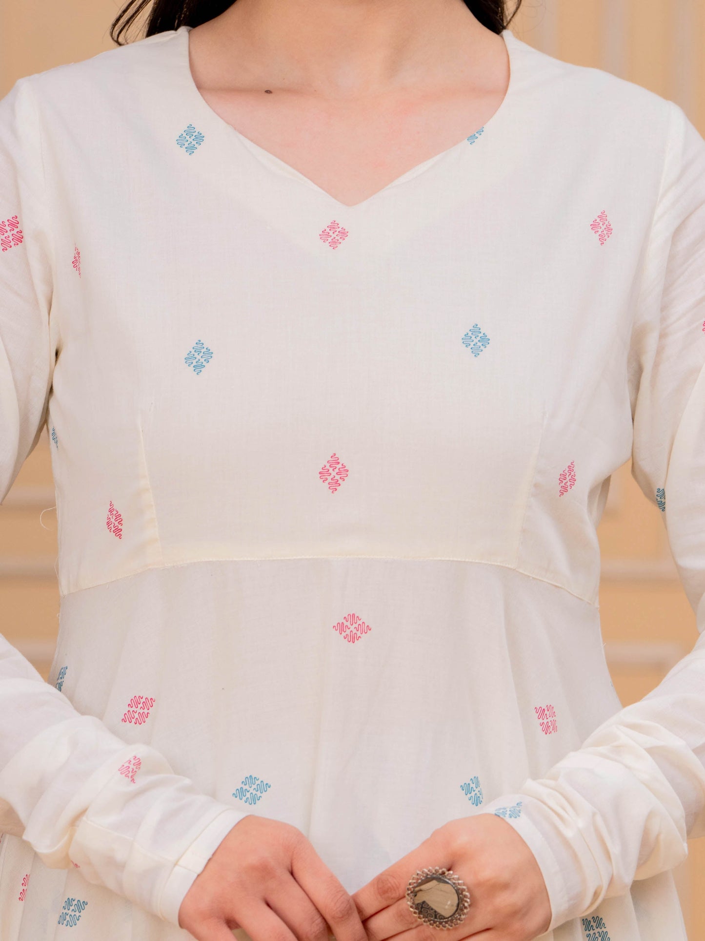 Soft Cotton Butti Anarkali Cream Kurta