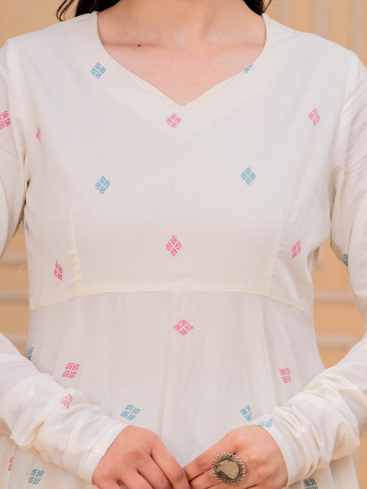 Soft Cotton Butti Anarkali Cream Kurta