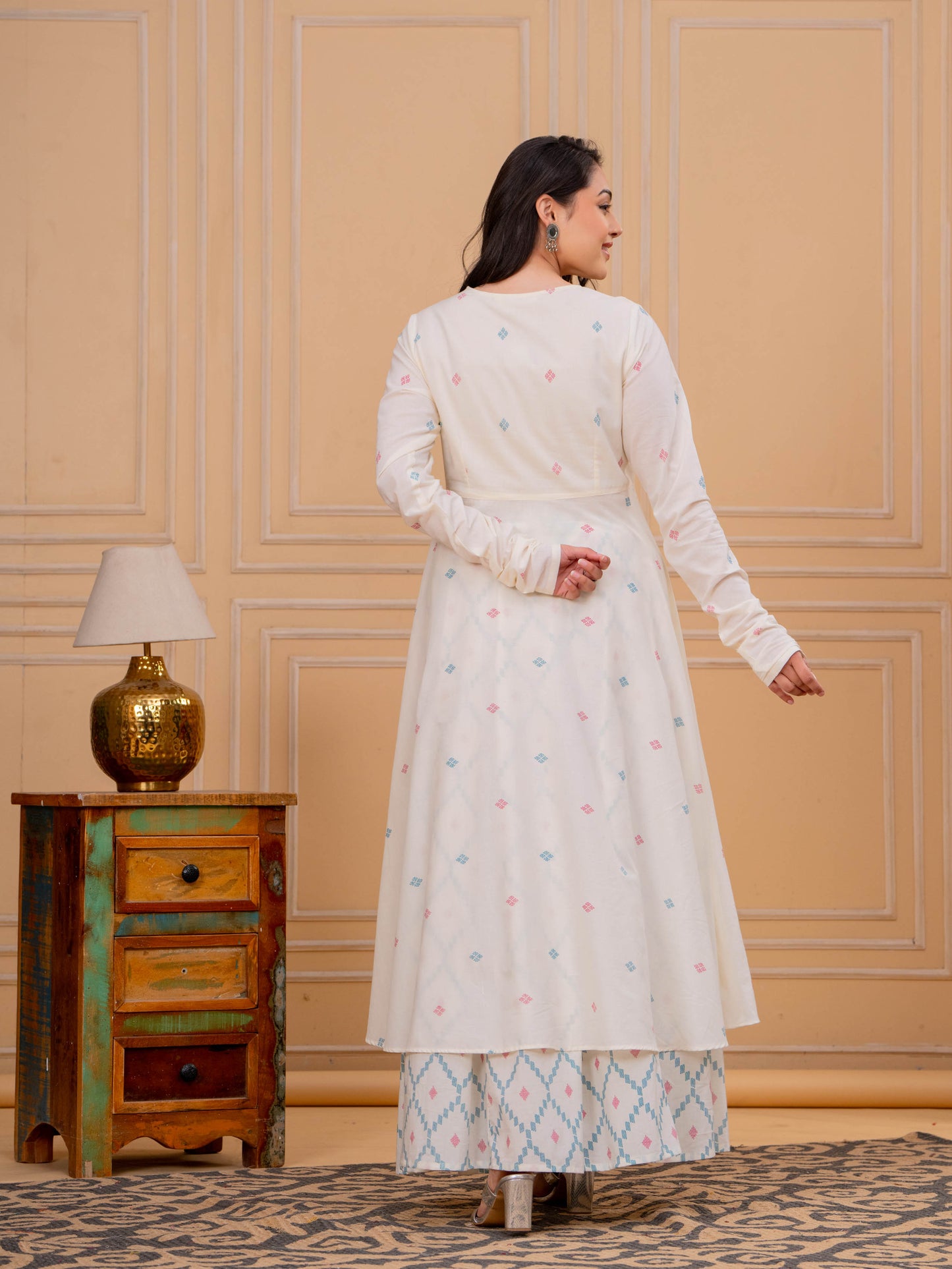Soft Cotton Butti Anarkali Cream Kurta