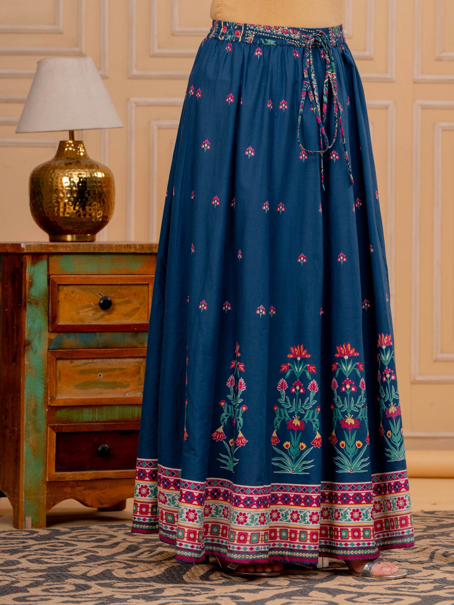 Soft Cotton Floral Anarkali Blue Kurta