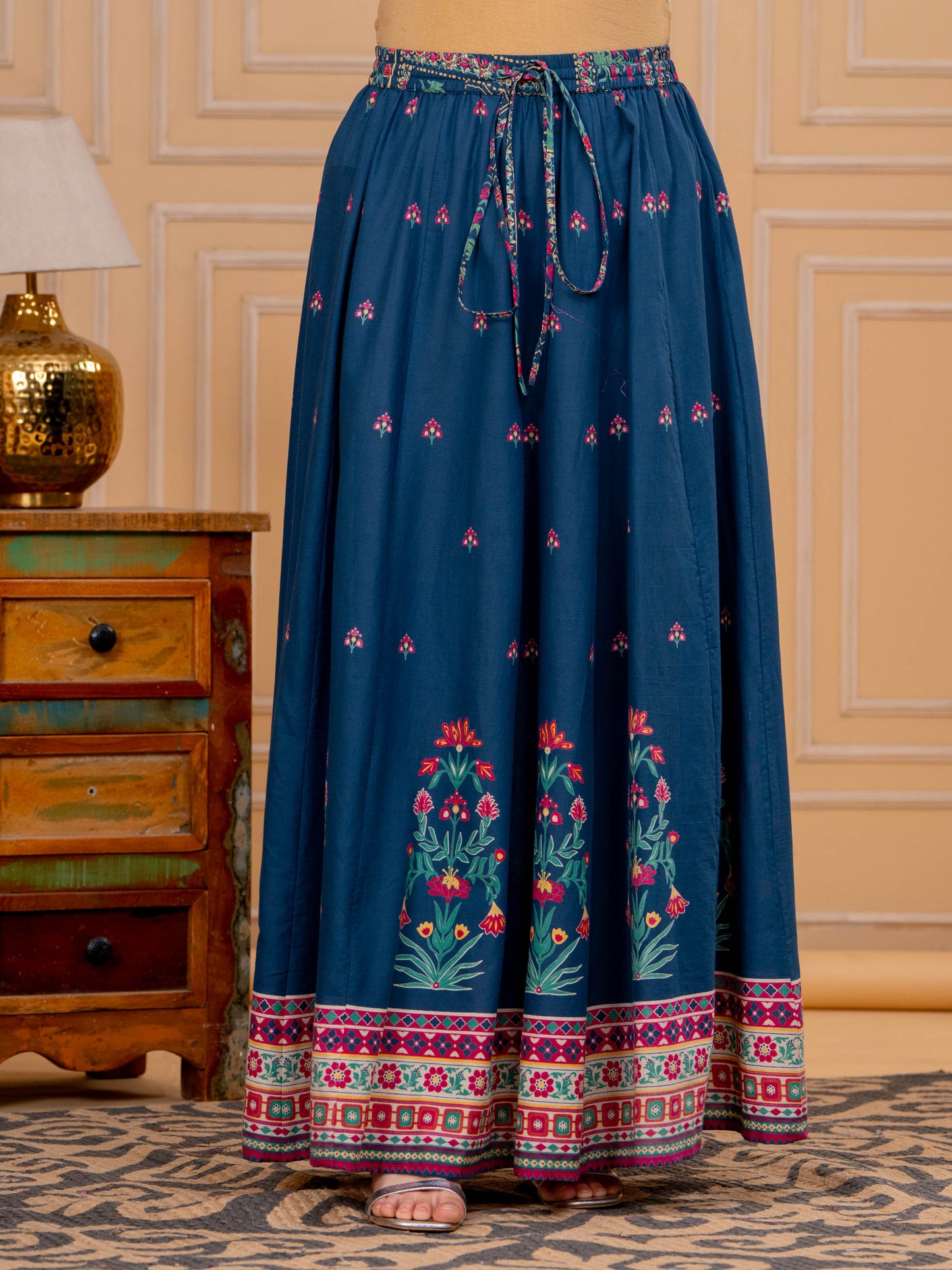 Soft Cotton Floral Anarkali Blue Kurta