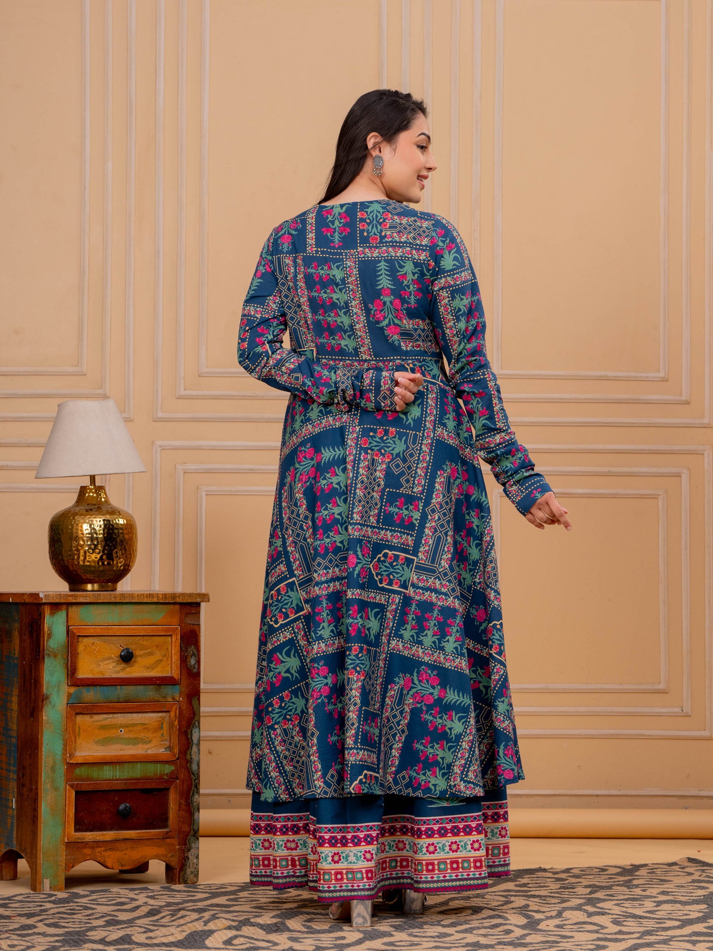 Soft Cotton Floral Anarkali Blue Kurta