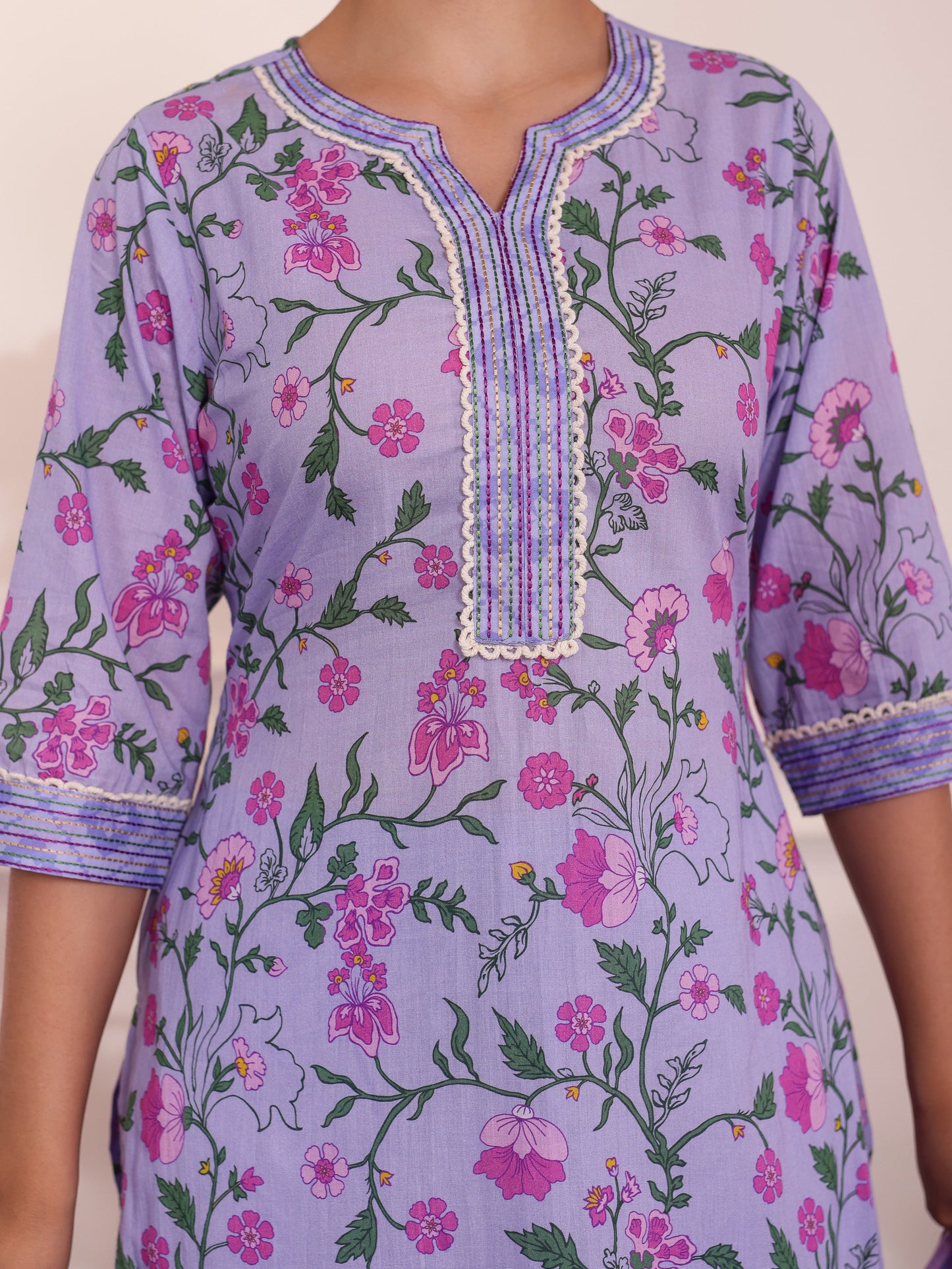 Embroidered Soft Cotton Solid Purple Kurta