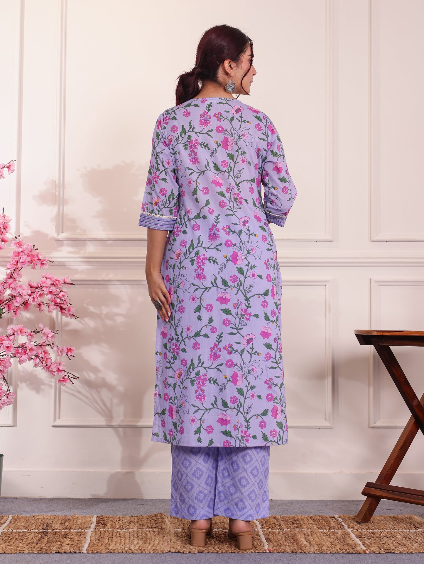 Embroidered Soft Cotton Solid Purple Kurta