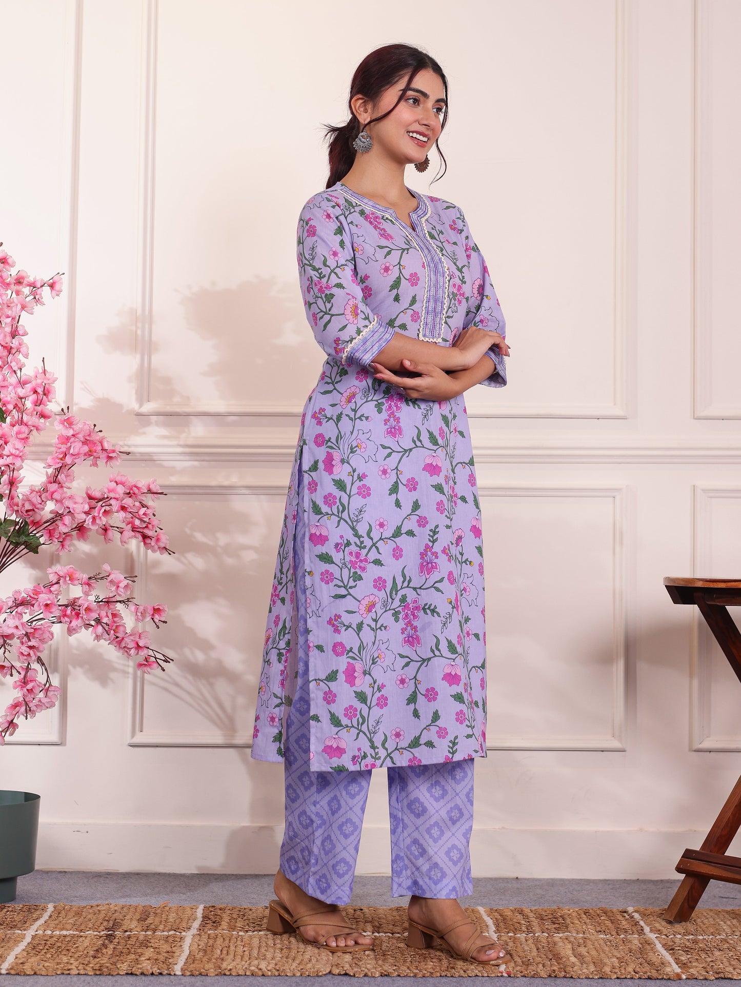 Embroidered Soft Cotton Solid Purple Kurta