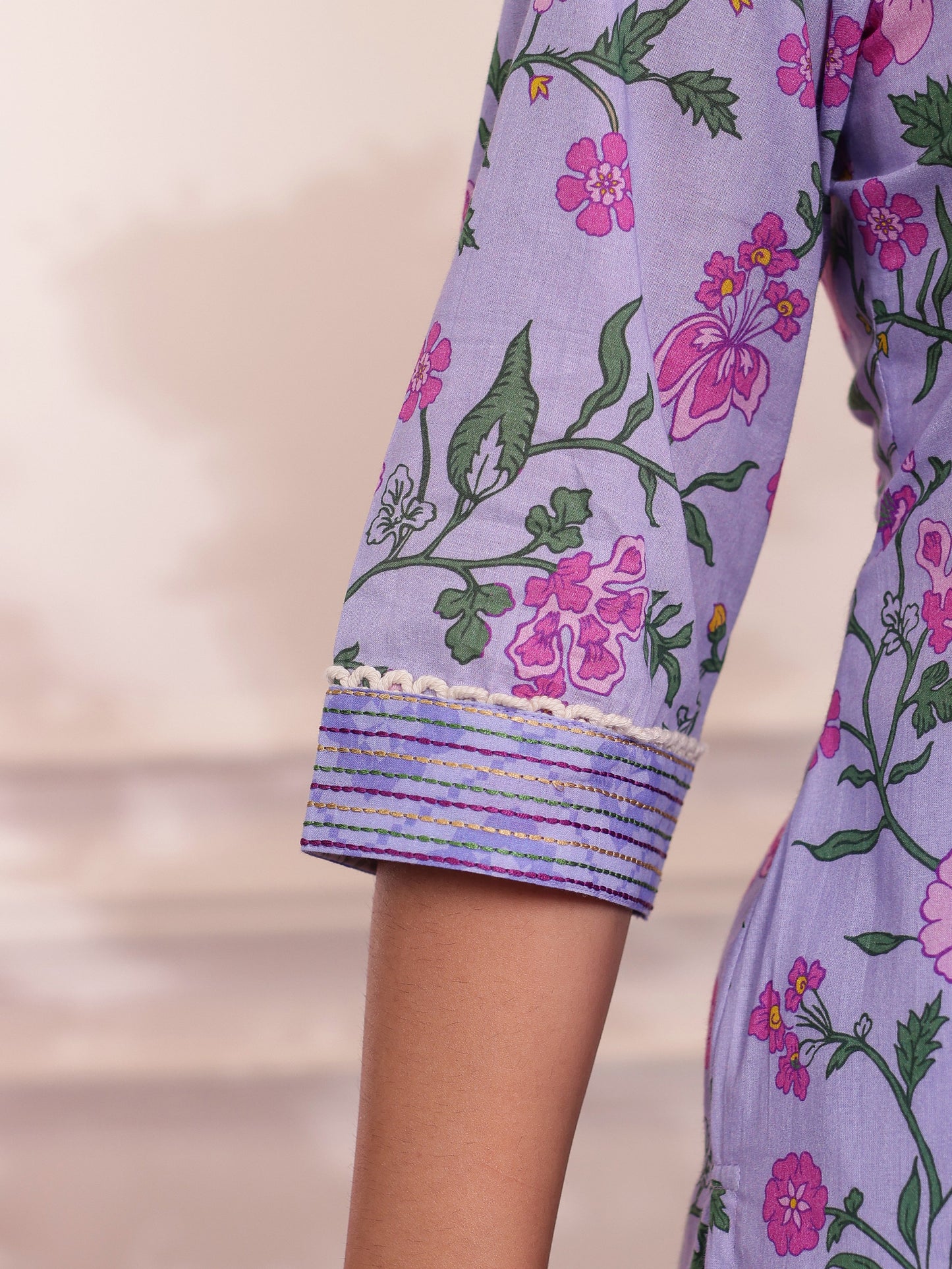 Embroidered Soft Cotton Solid Purple Kurta