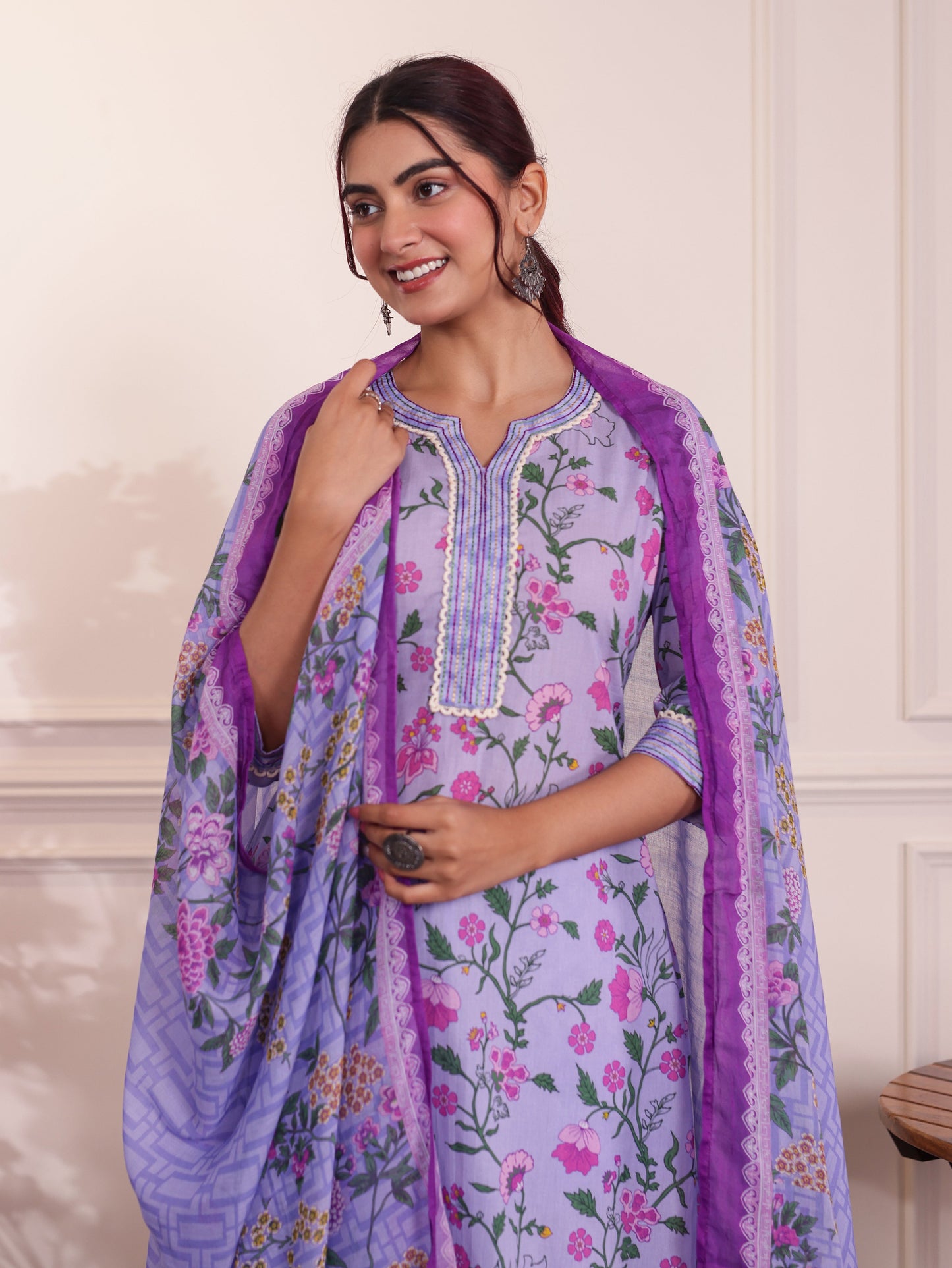 Embroidered Soft Cotton Solid Purple Kurta