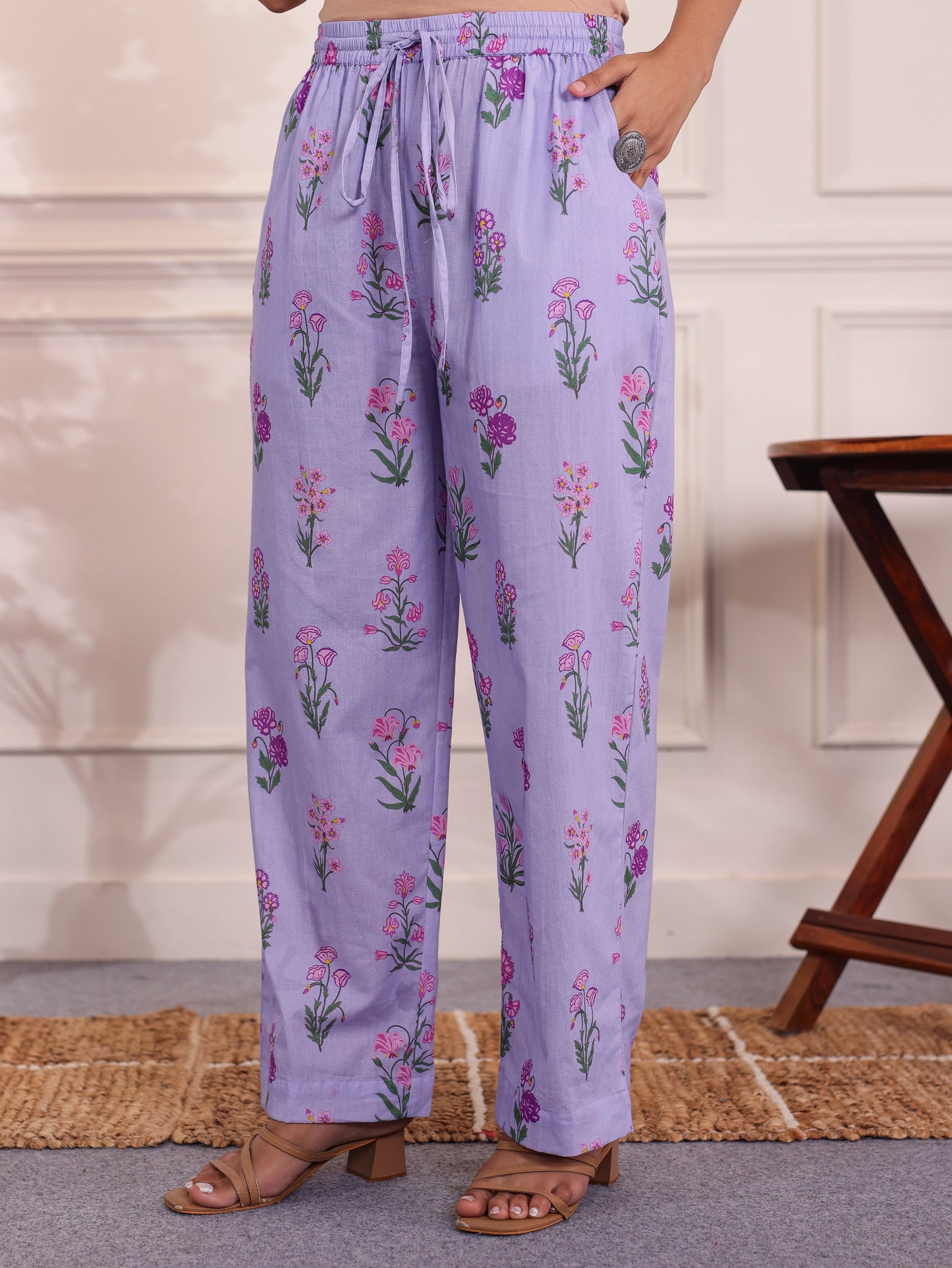 Soft Cotton Butta Lavender Trousers