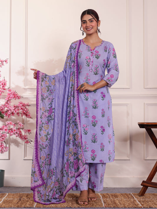 Cotton Voile Placement Print Lavender Dupatta