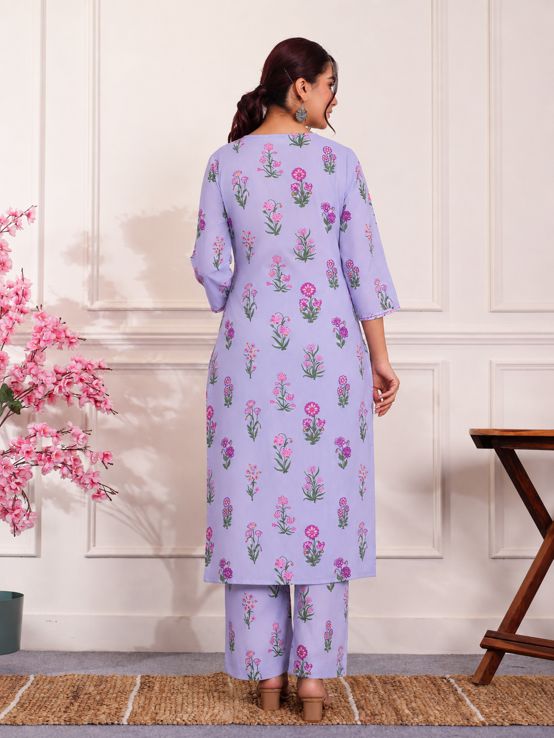 Embroidered Soft Cotton Butta Lavender Kurta