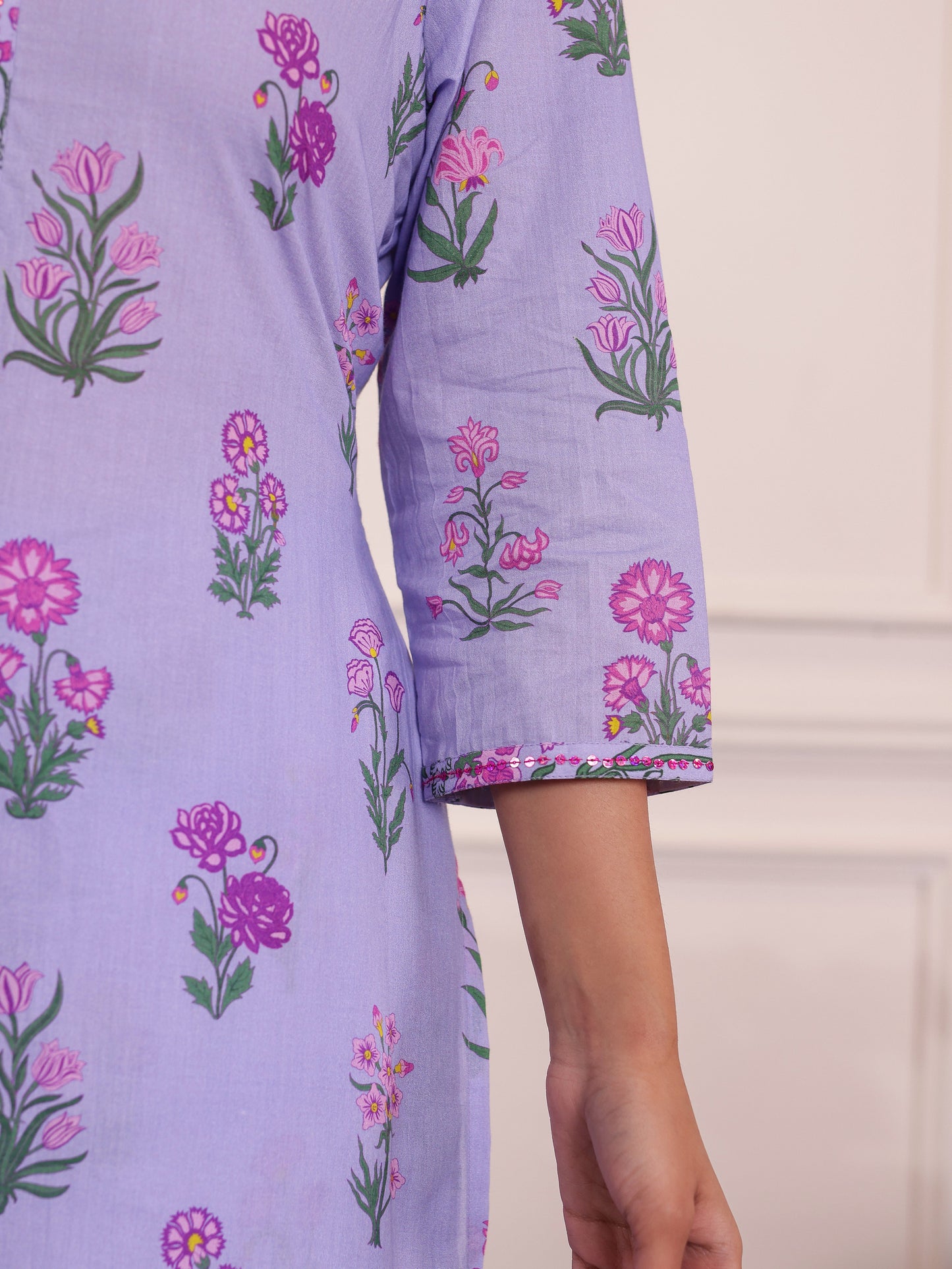 Embroidered Soft Cotton Butta Lavender Kurta