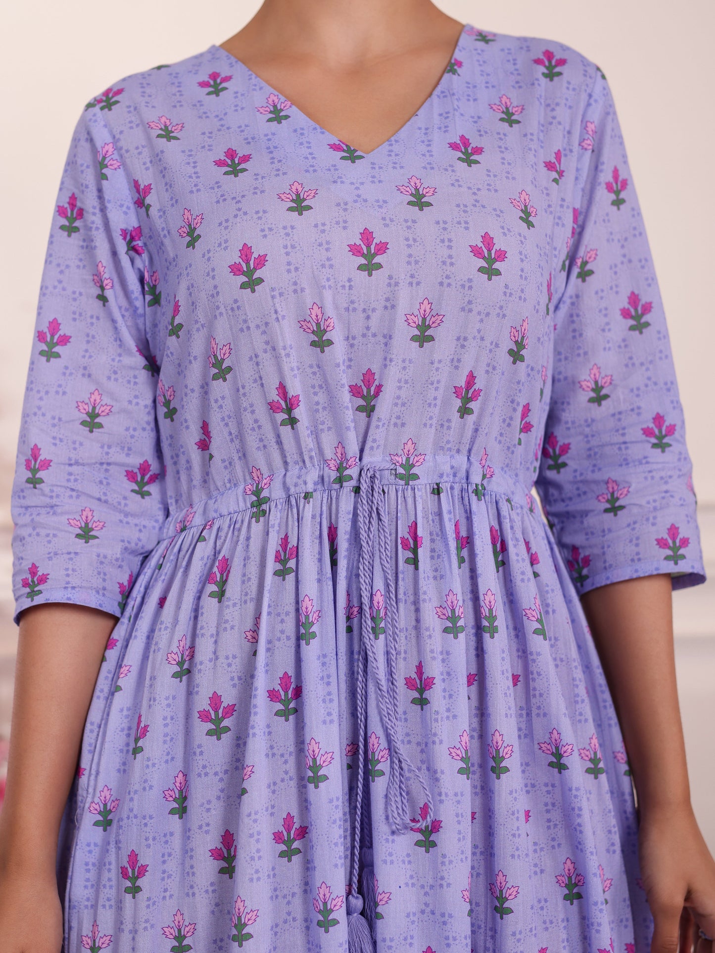 Soft Cotton Floral Anarkali Violet Dress
