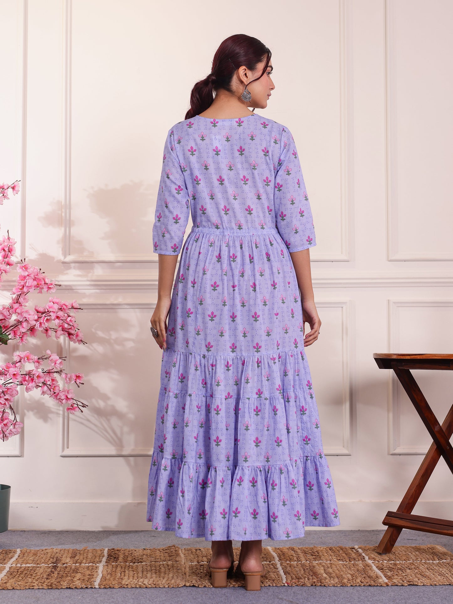 Soft Cotton Floral Anarkali Violet Dress