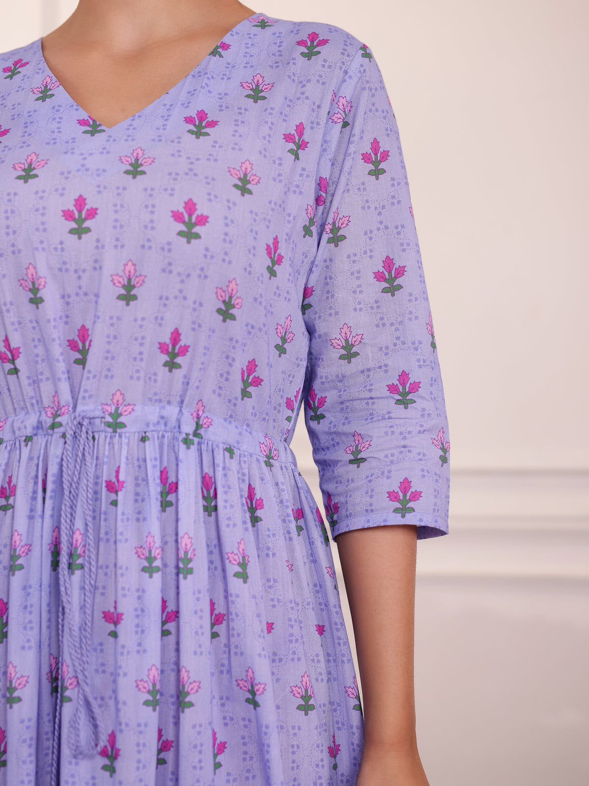 Soft Cotton Floral Anarkali Violet Dress