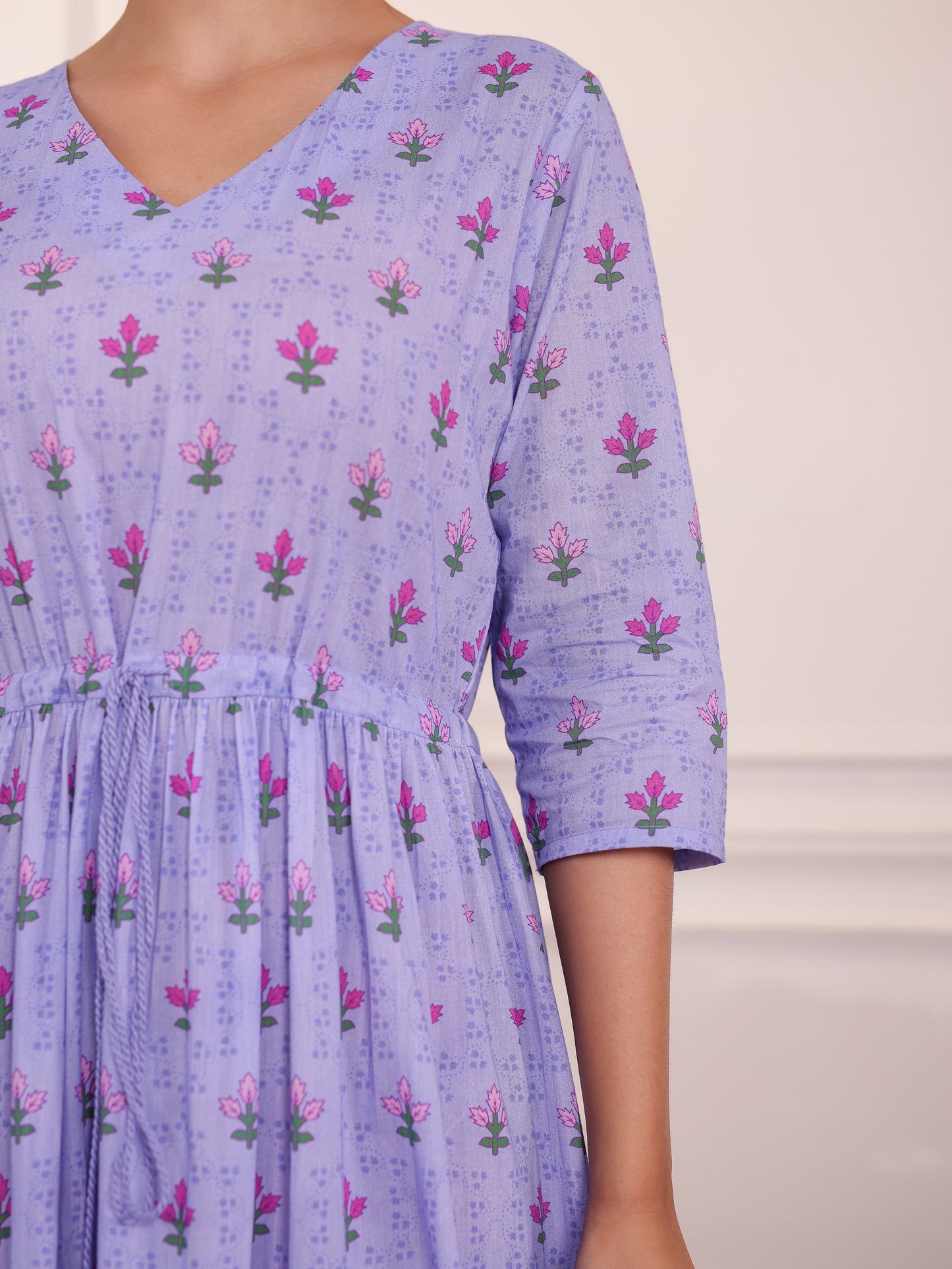 Soft Cotton Floral Anarkali Violet Dress