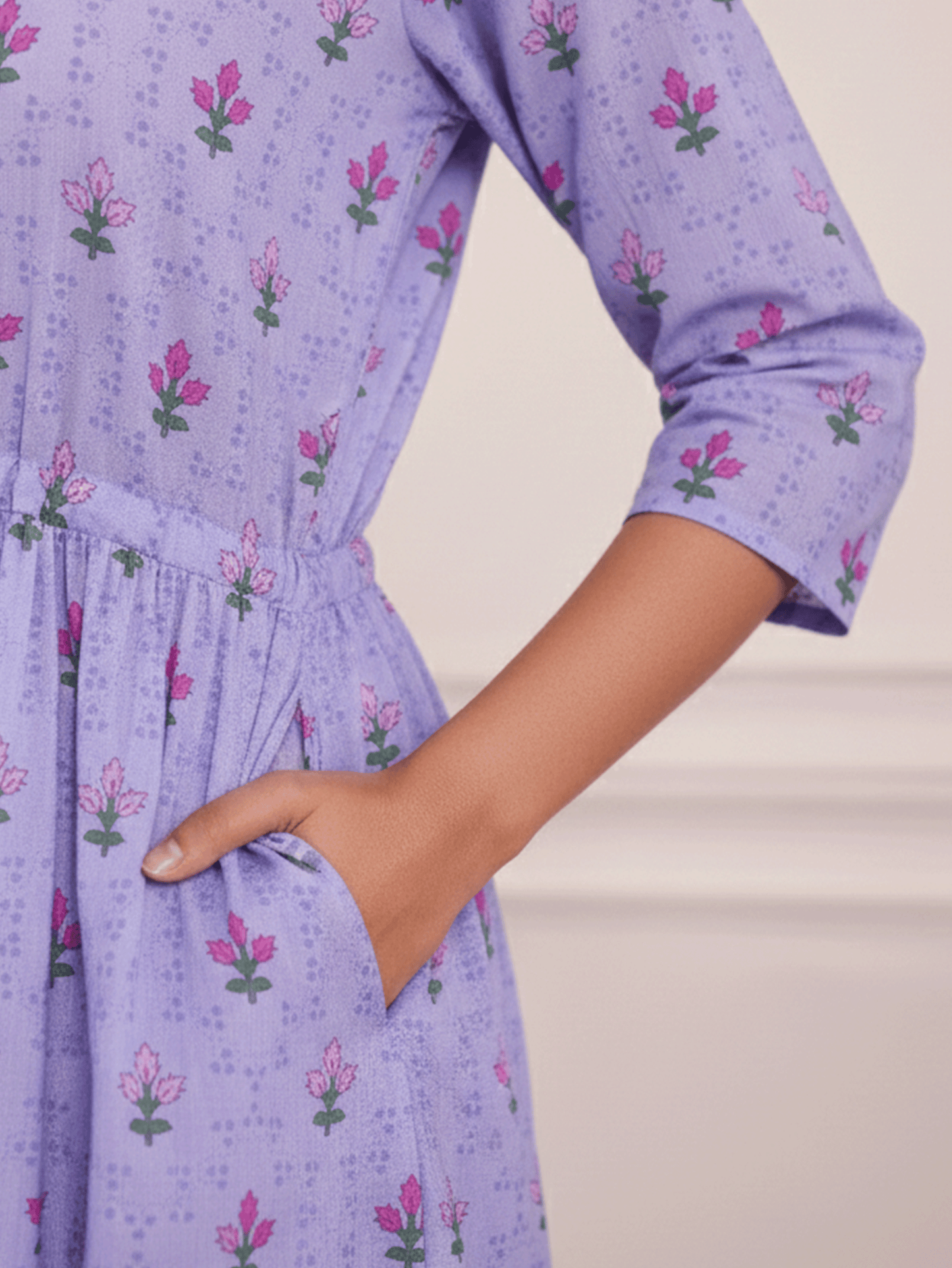 Soft Cotton Floral Anarkali Violet Dress
