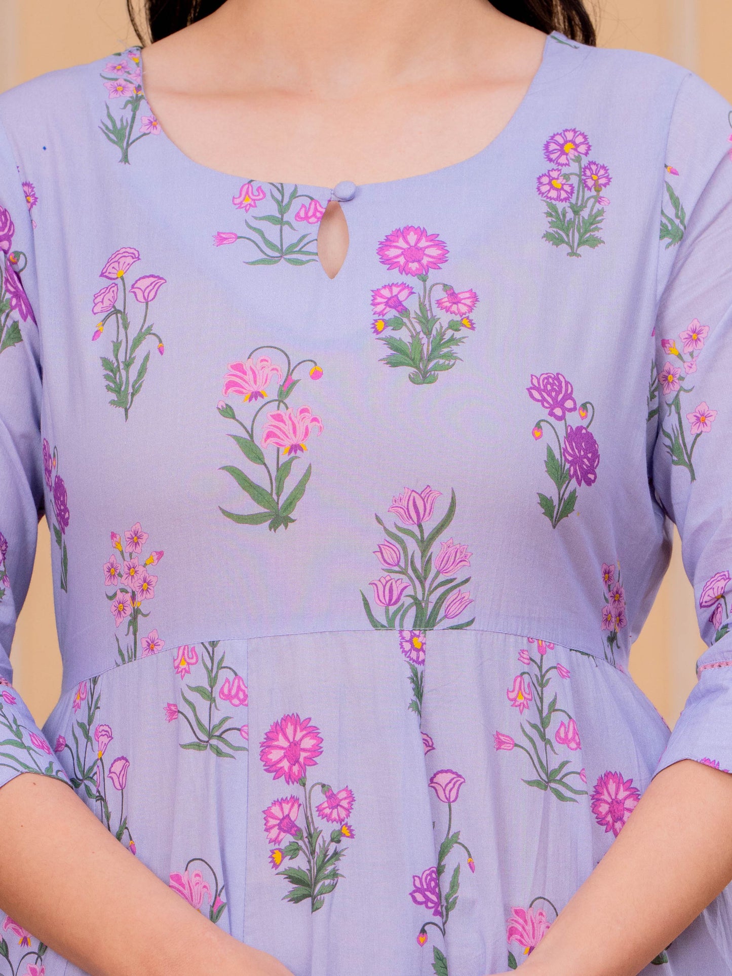 Soft Cotton Floral Anarkali Violet Dress