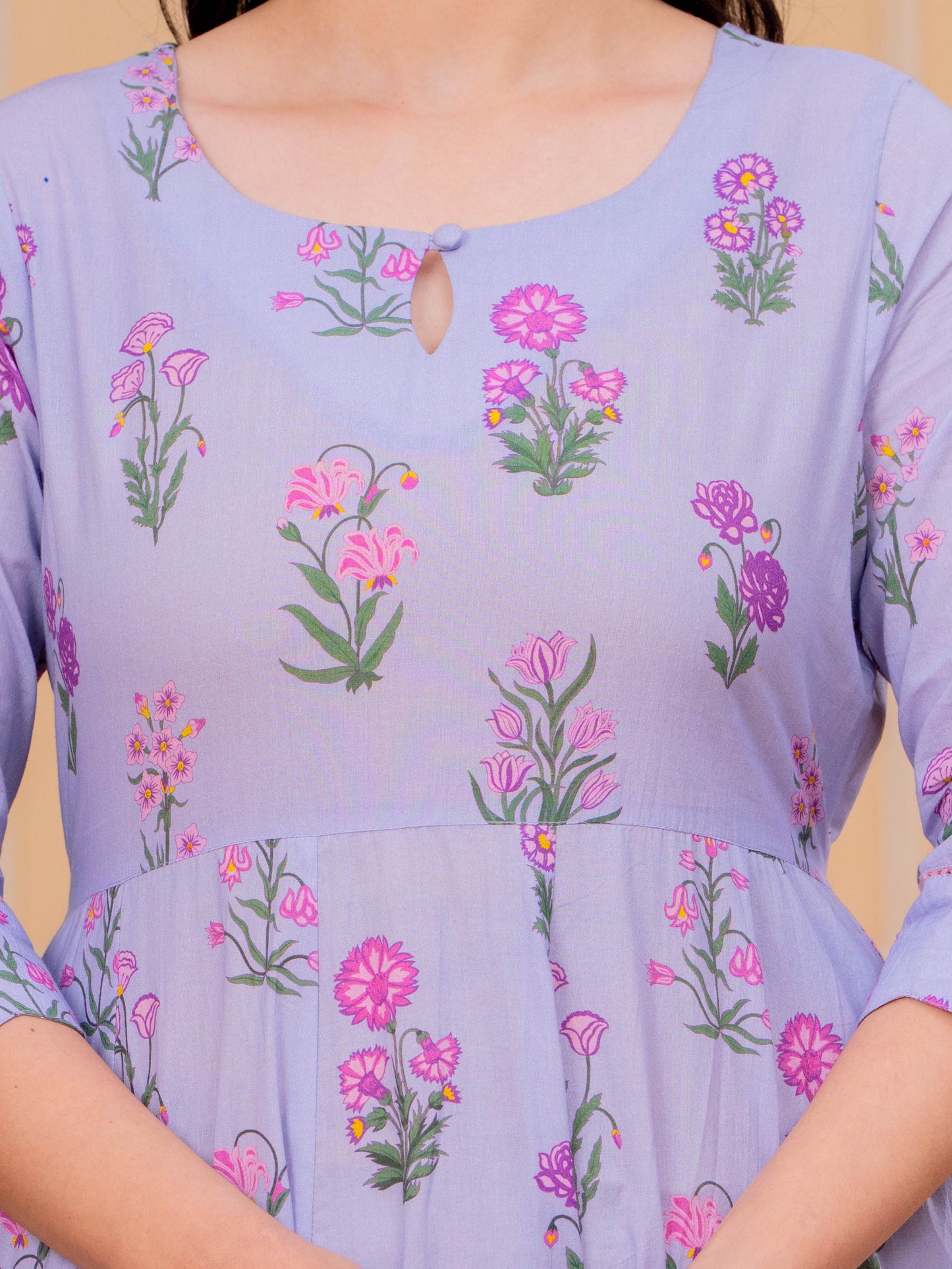 Soft Cotton Floral Anarkali Violet Dress
