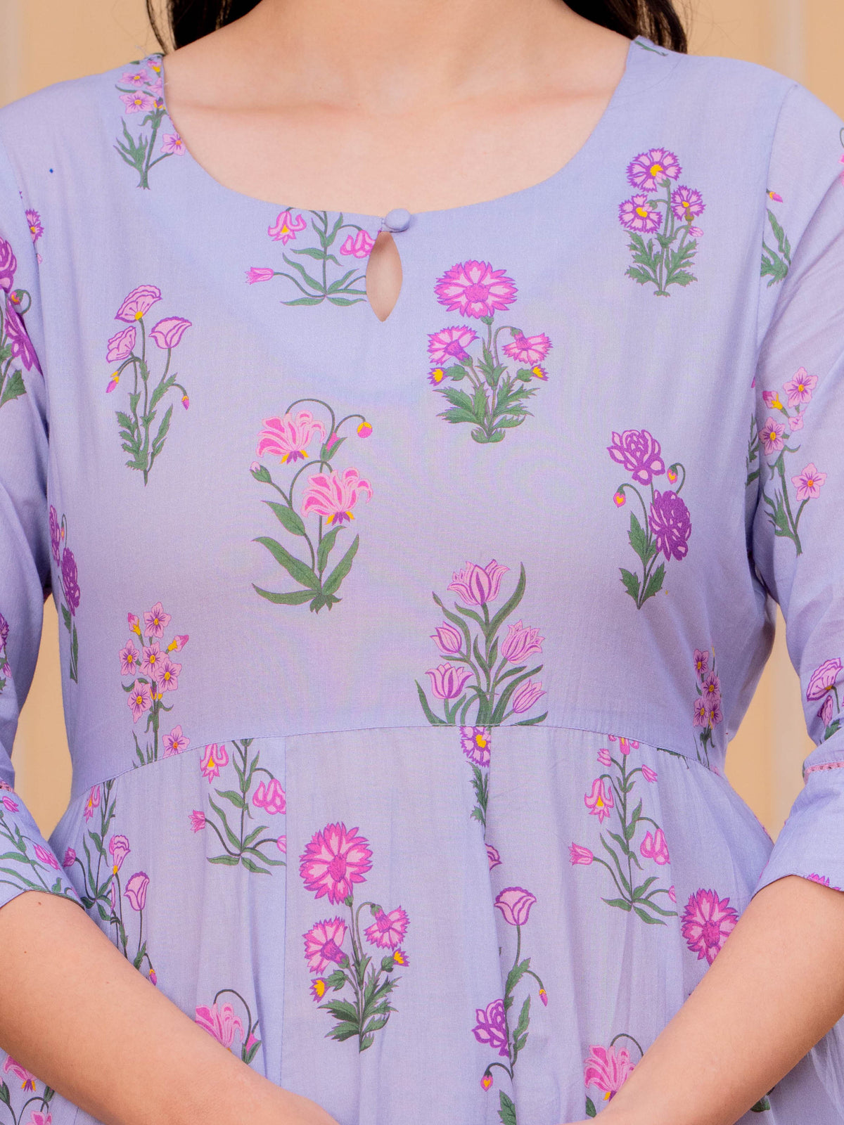 Soft Cotton Floral Anarkali Violet Dress
