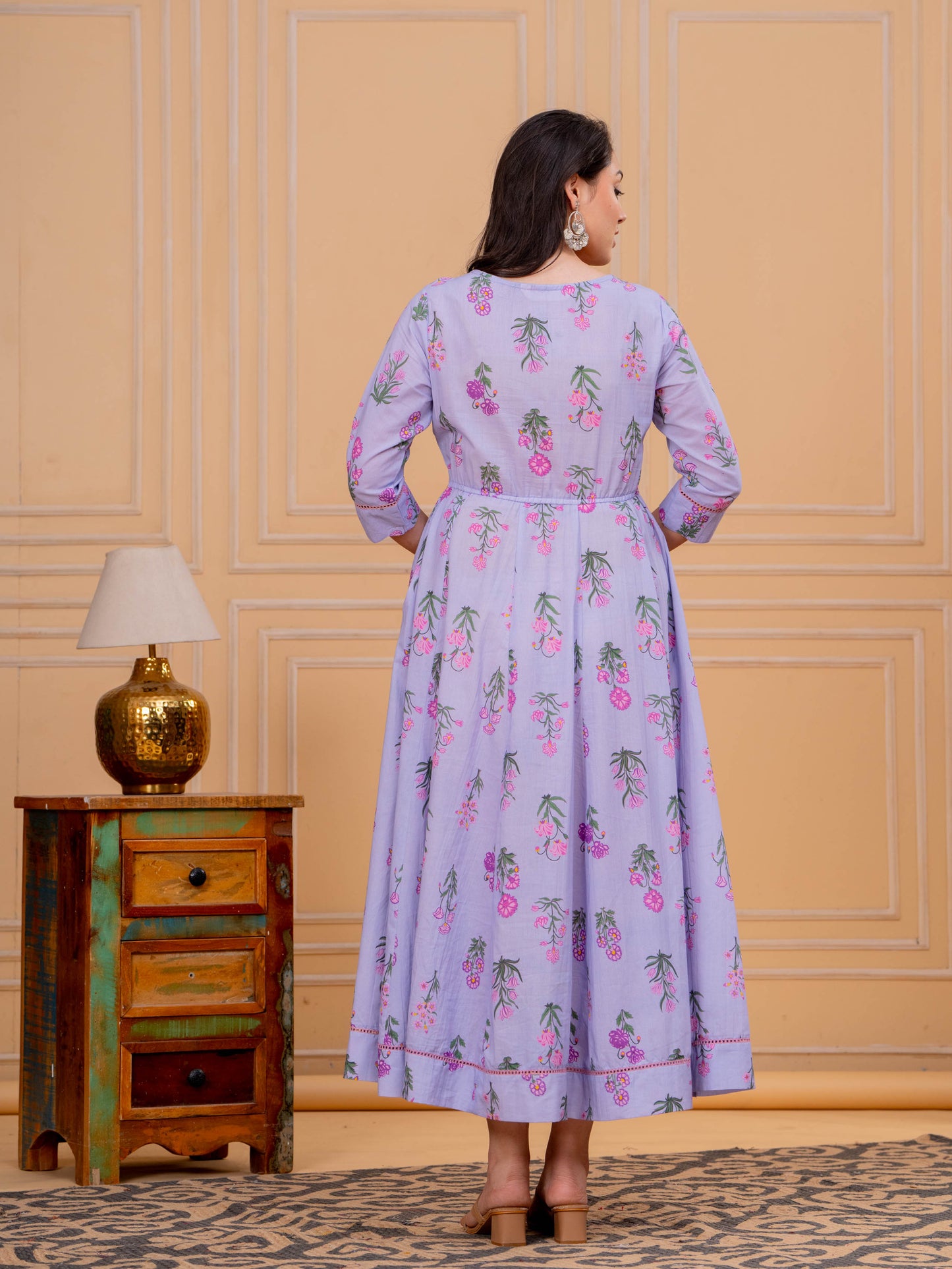 Soft Cotton Floral Anarkali Violet Dress