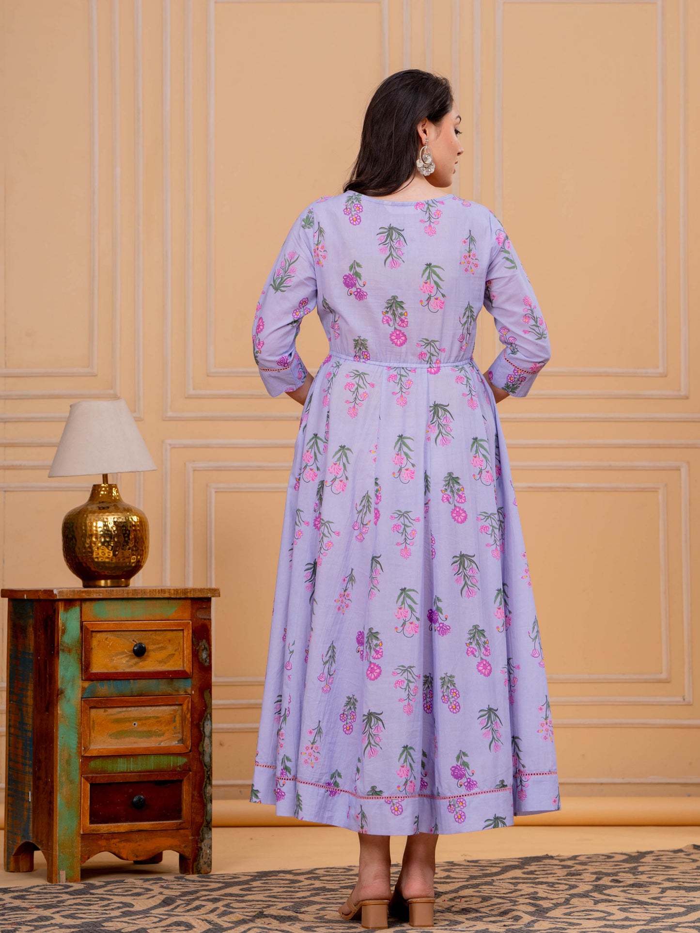 Soft Cotton Floral Anarkali Violet Dress