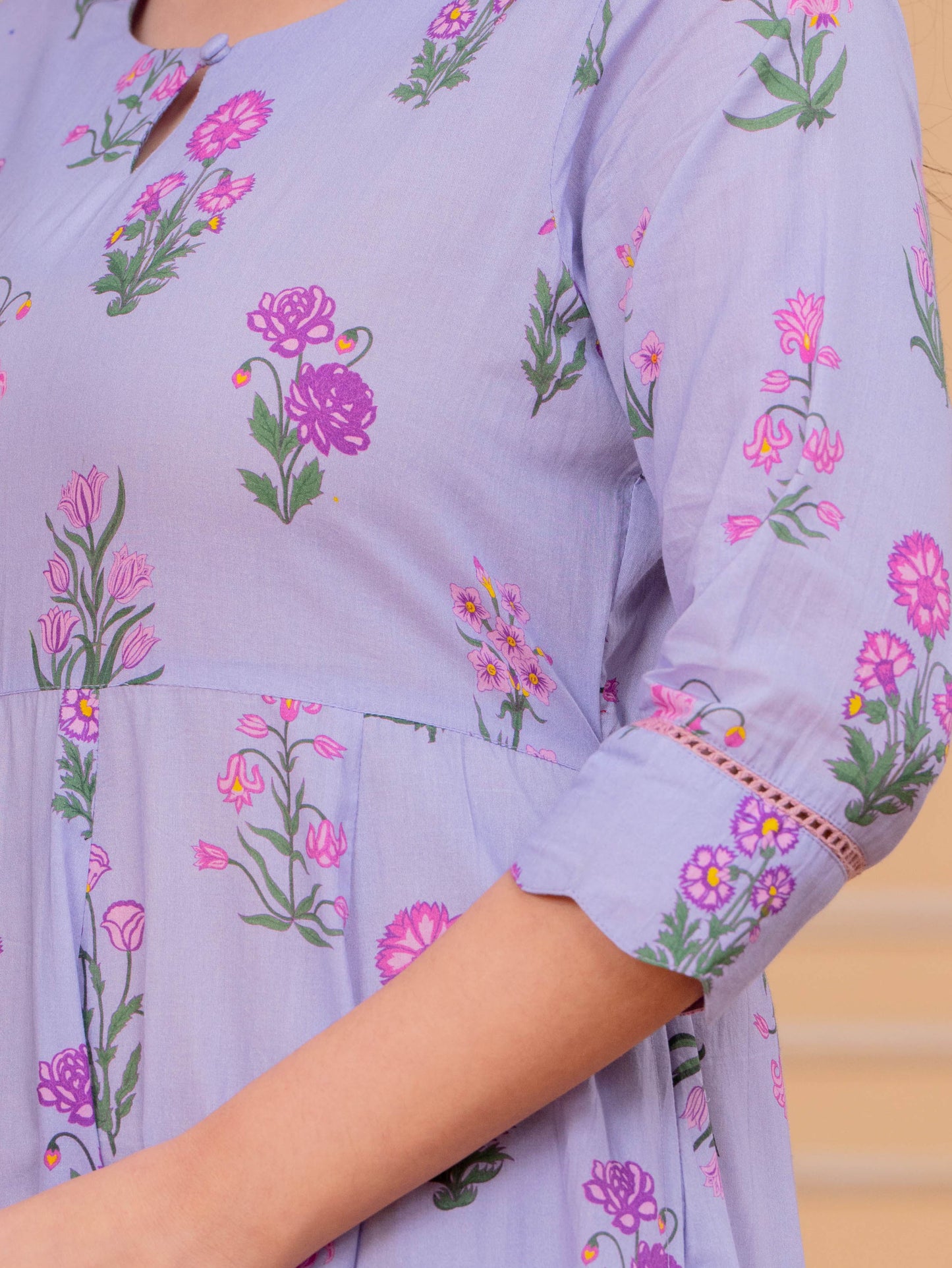 Soft Cotton Floral Anarkali Violet Dress