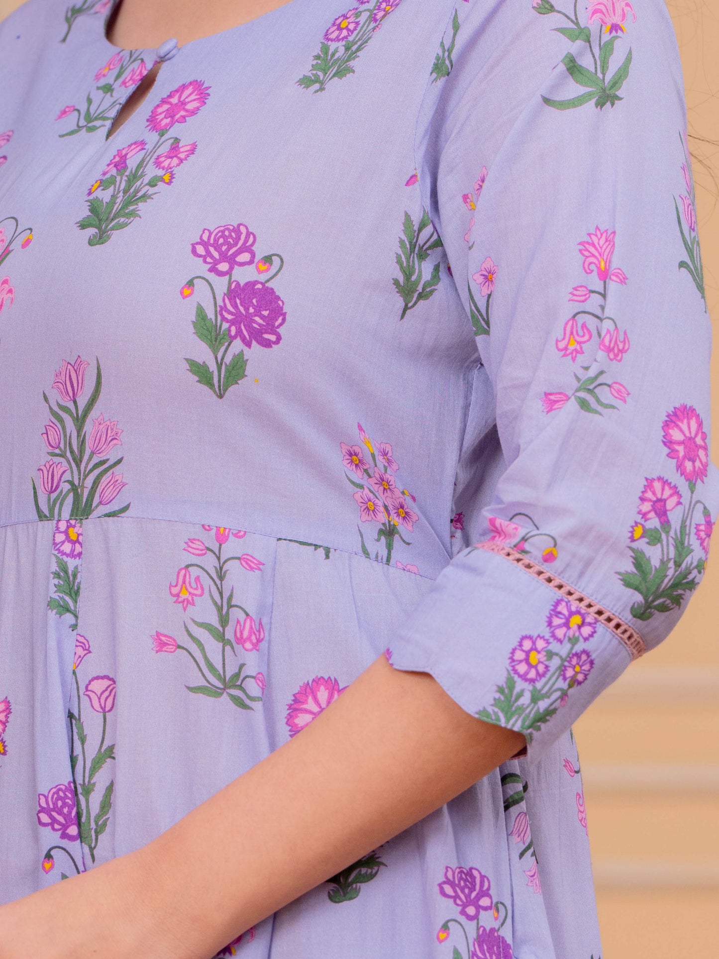 Soft Cotton Floral Anarkali Violet Dress