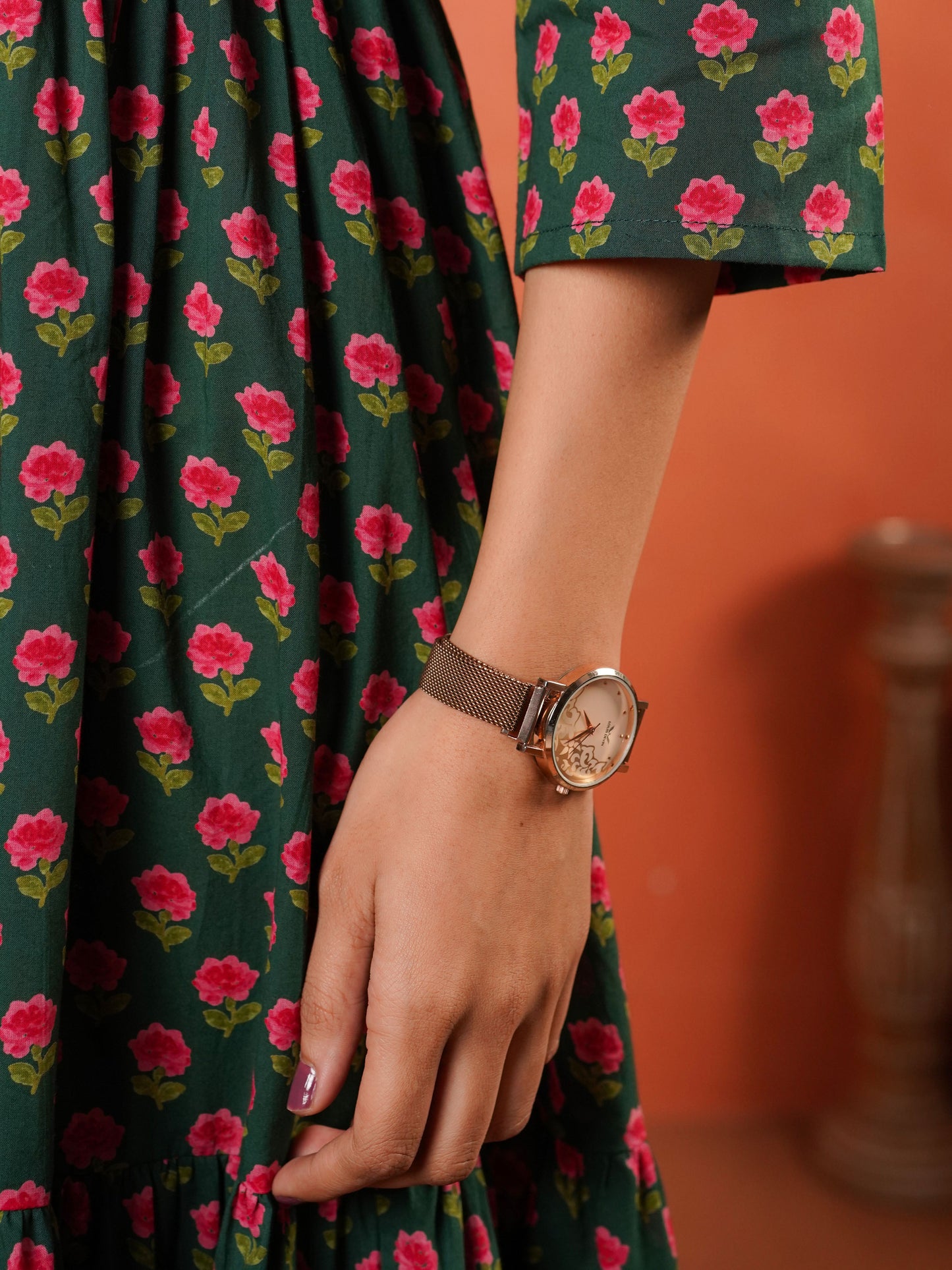 Soft Cotton Floral Anarkali Green Dress