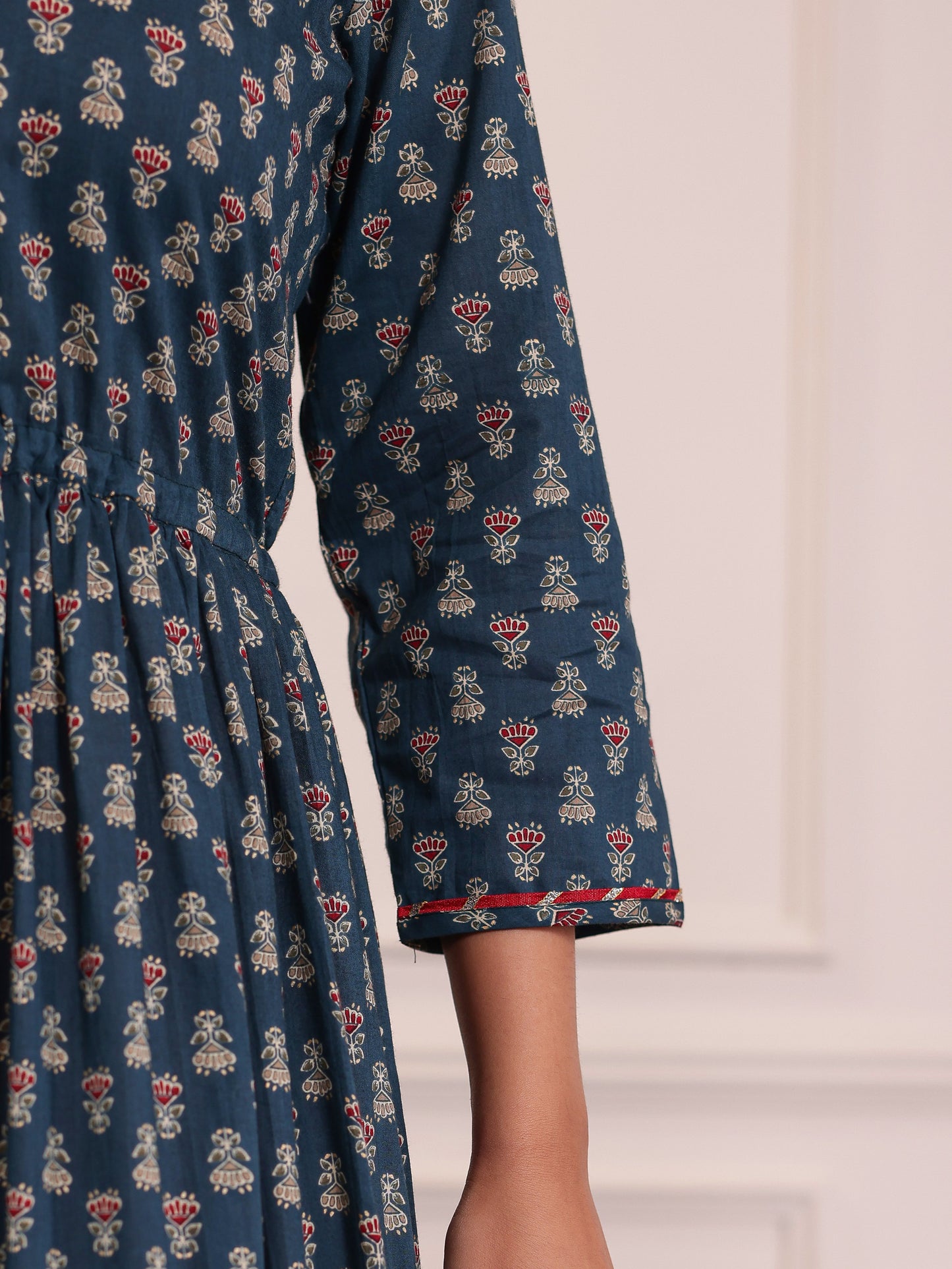 Soft Cotton Floral Anarkali Teal Dress