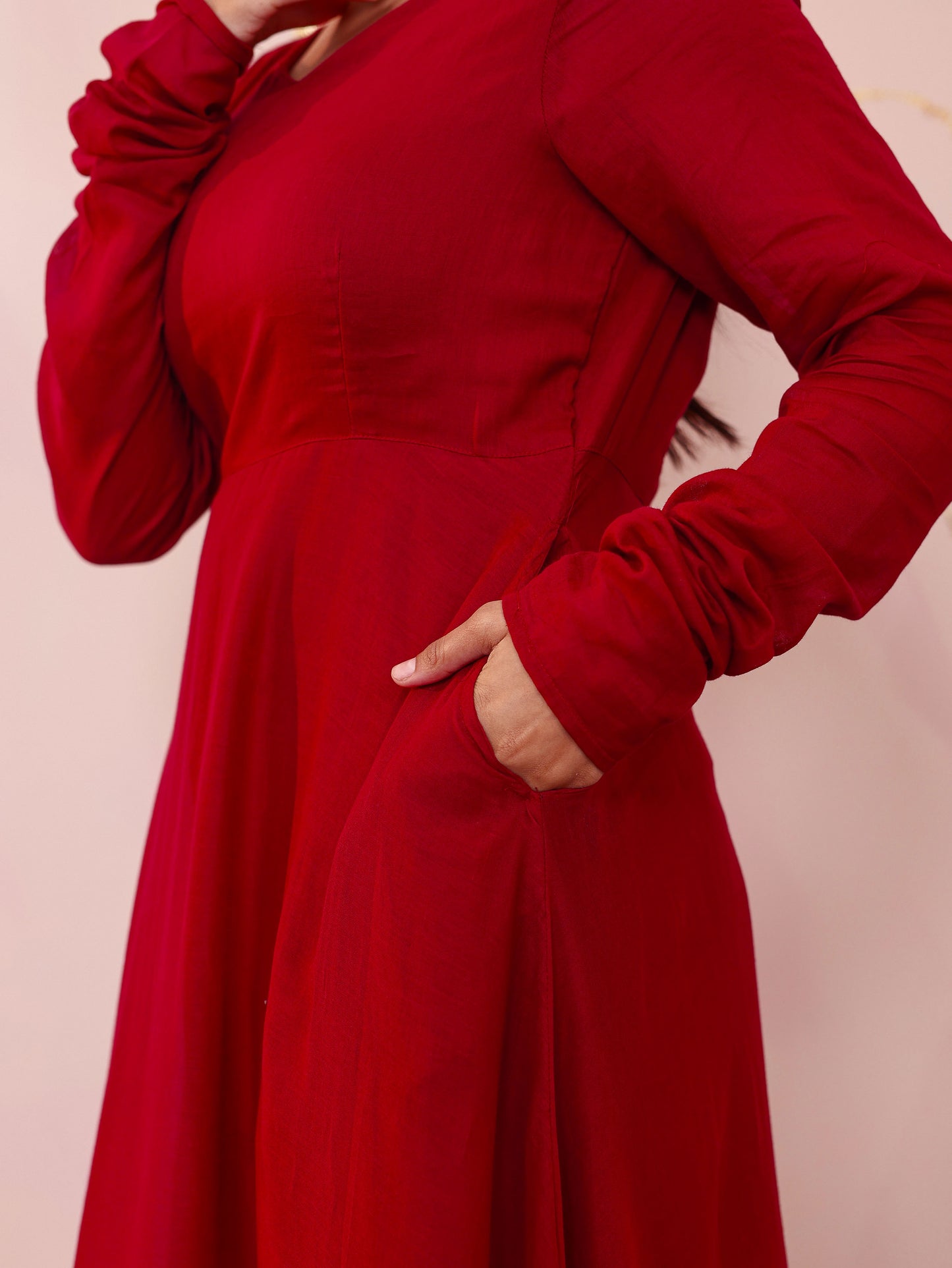 Cotton Voile Solid Anarkali Maroon Kurta (With Necklace)