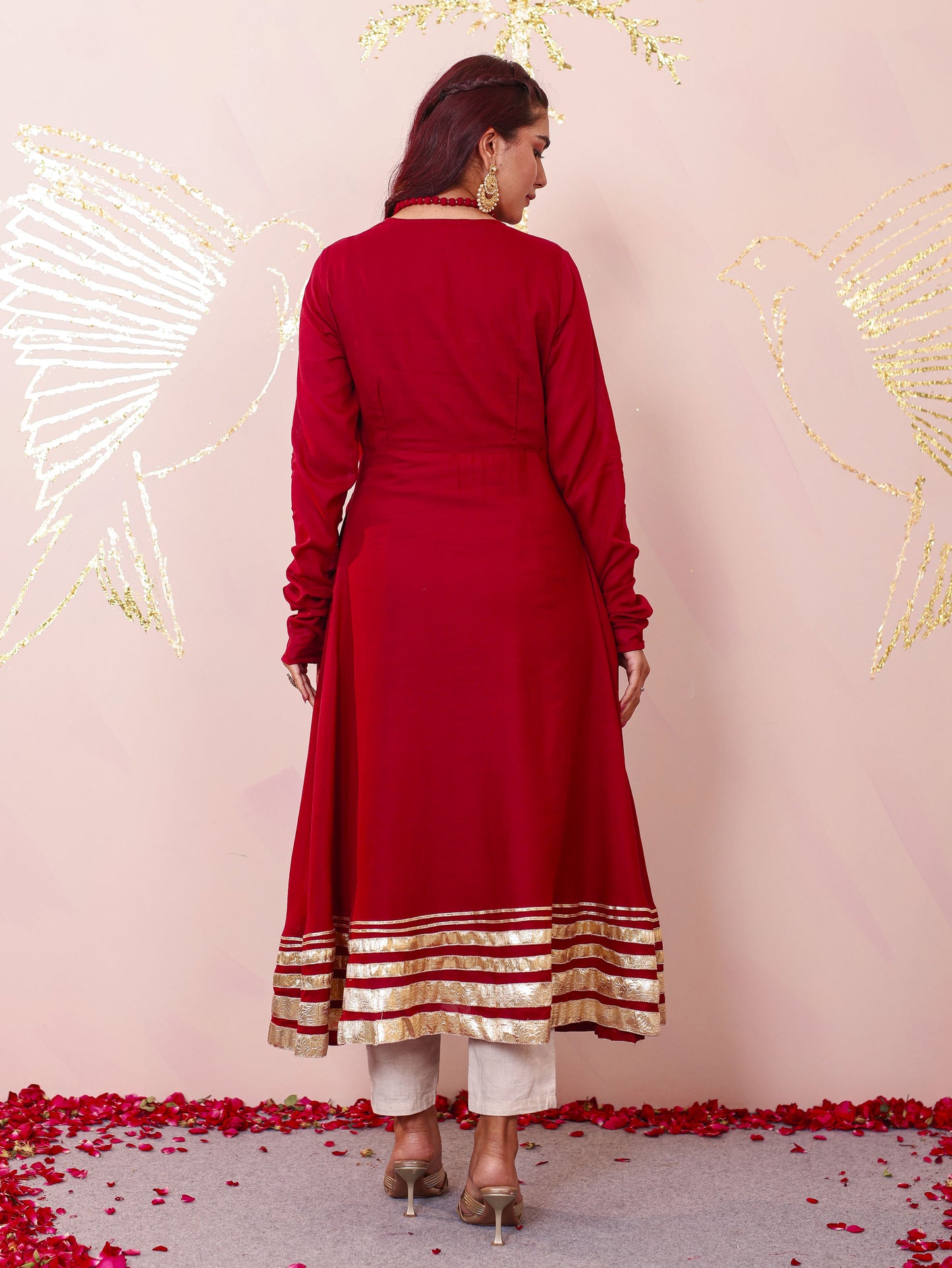 Cotton Voile Solid Anarkali Maroon Kurta (With Necklace)