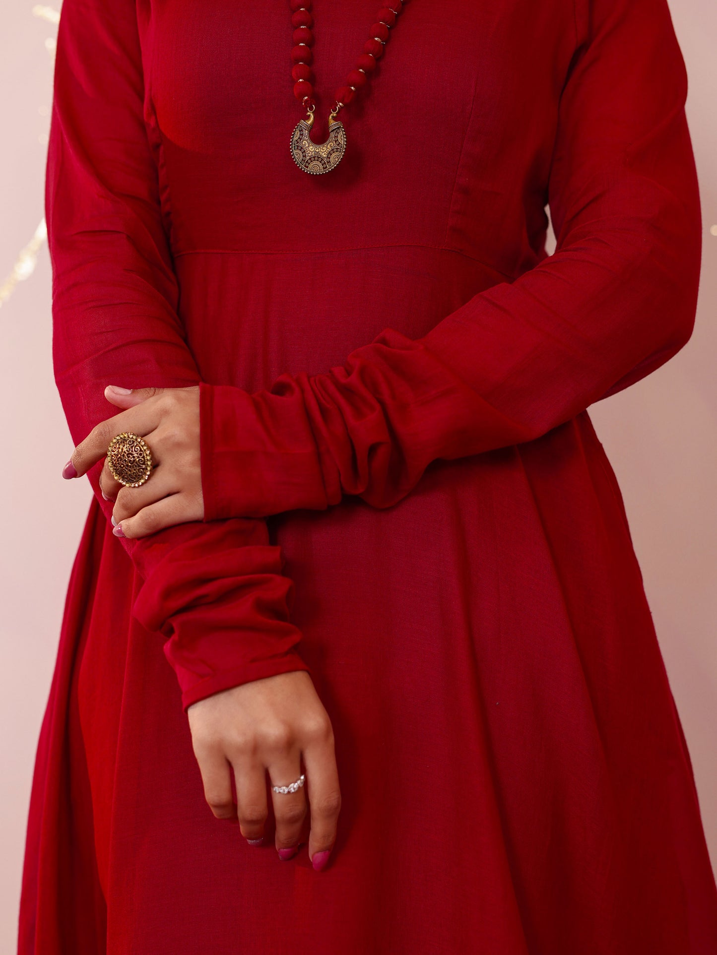 Cotton Voile Solid Anarkali Maroon Kurta (With Necklace)