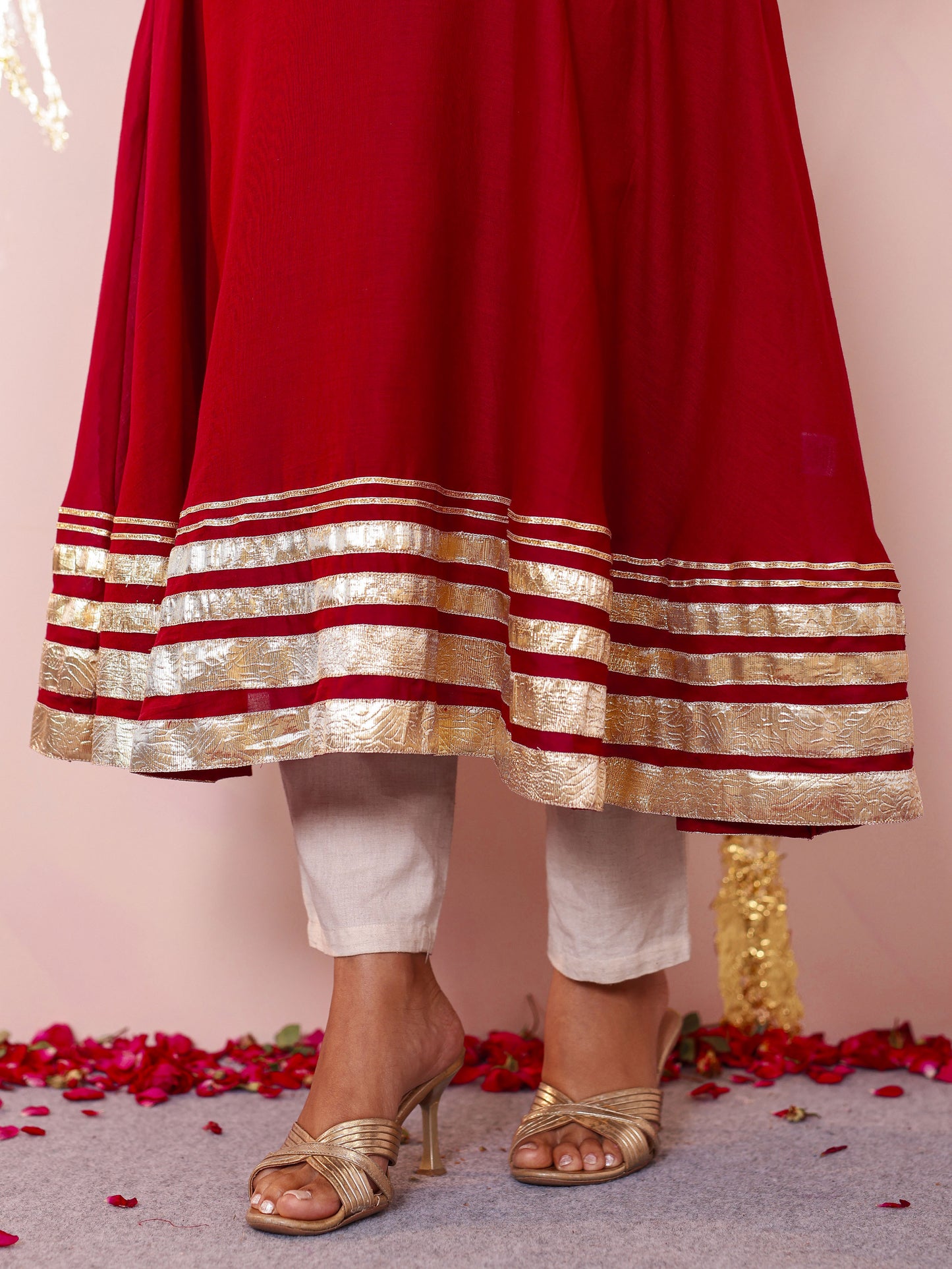 Cotton Voile Solid Anarkali Maroon Kurta (With Necklace)