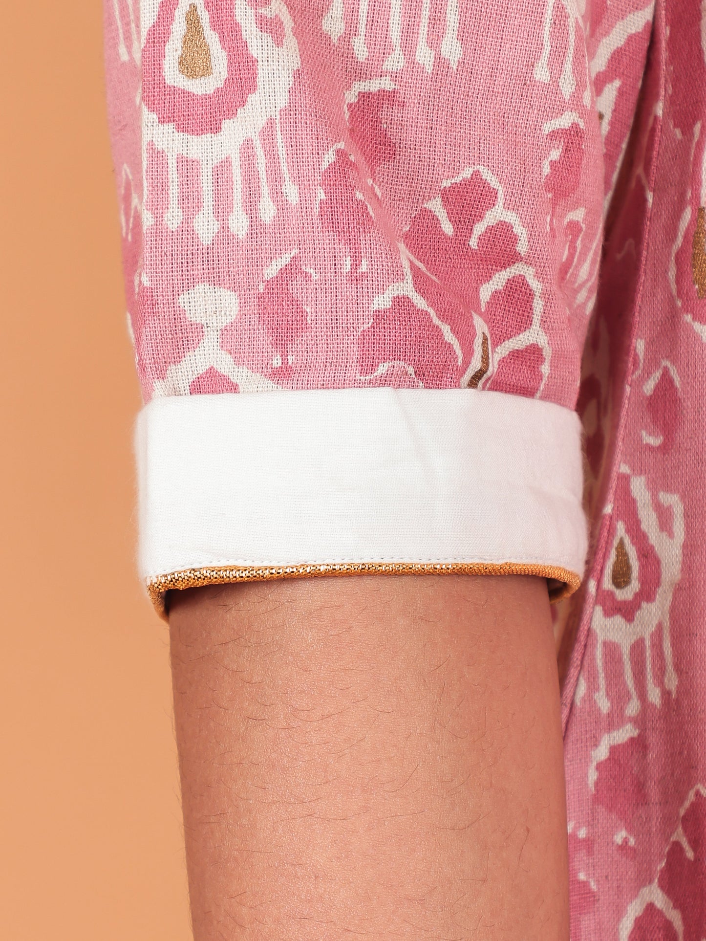 Linen Cotton Ikat Pathani Pink Kurta