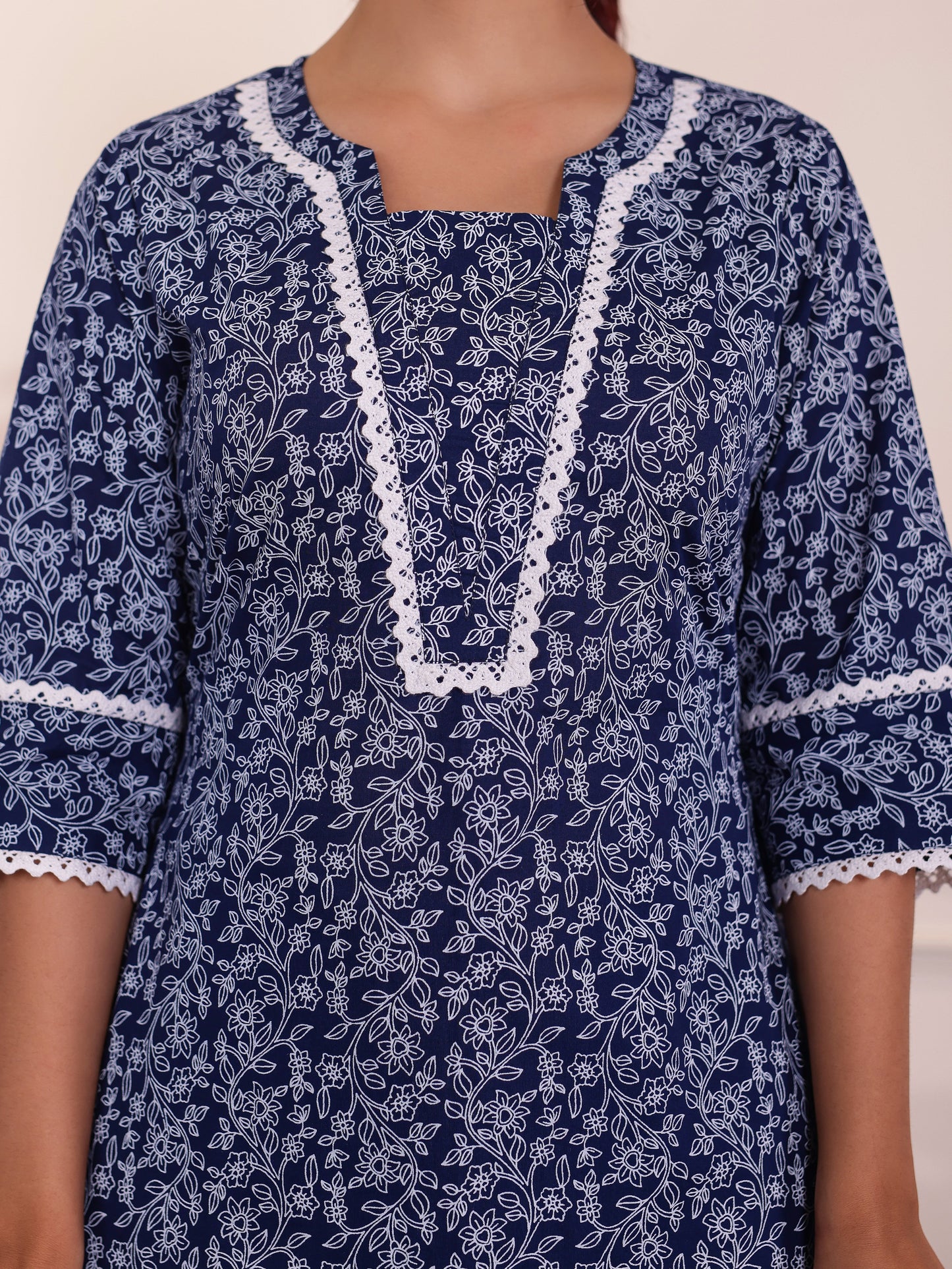Soft Cotton Floral Blue Kurta