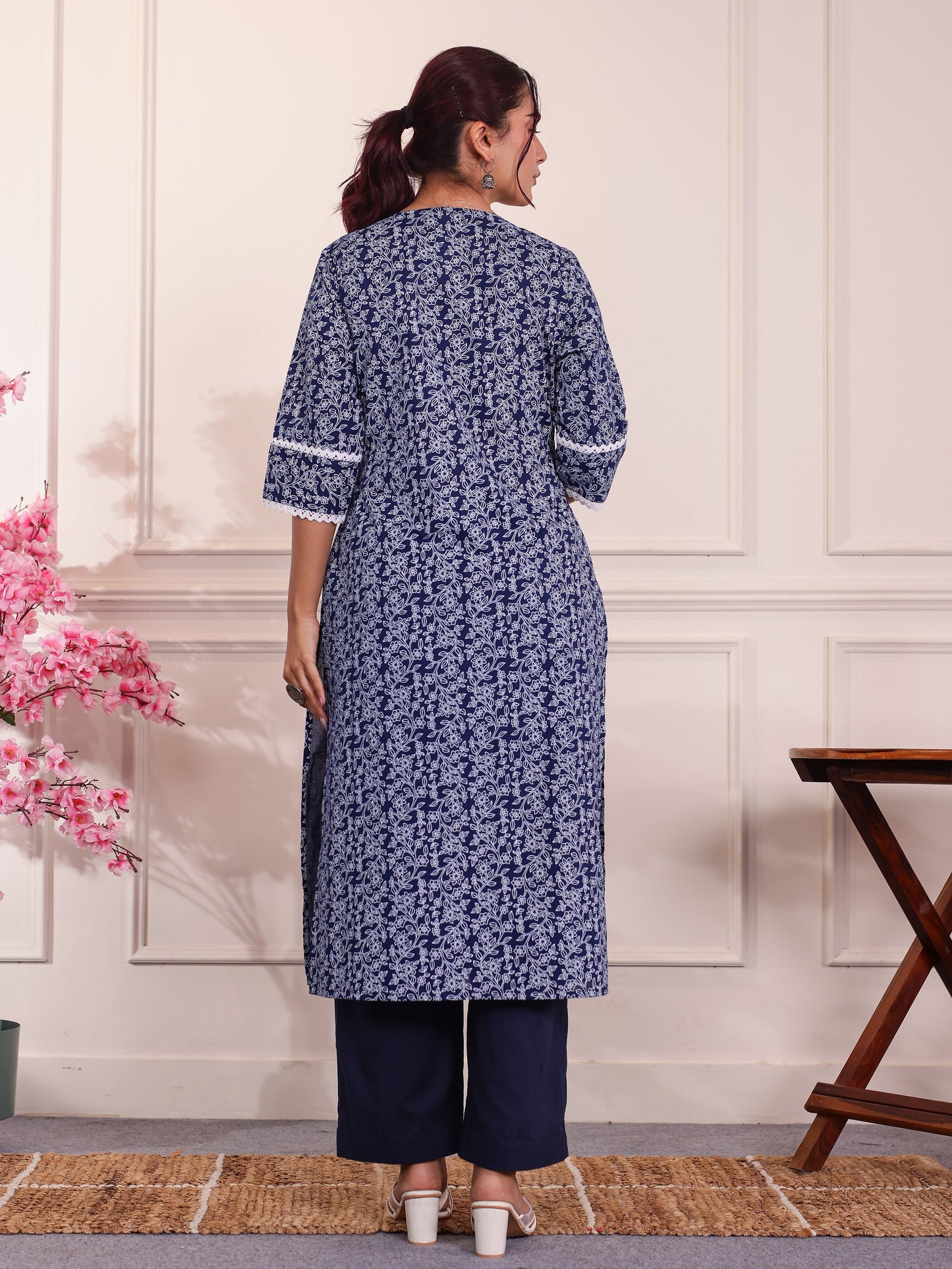 Soft Cotton Floral Blue Kurta