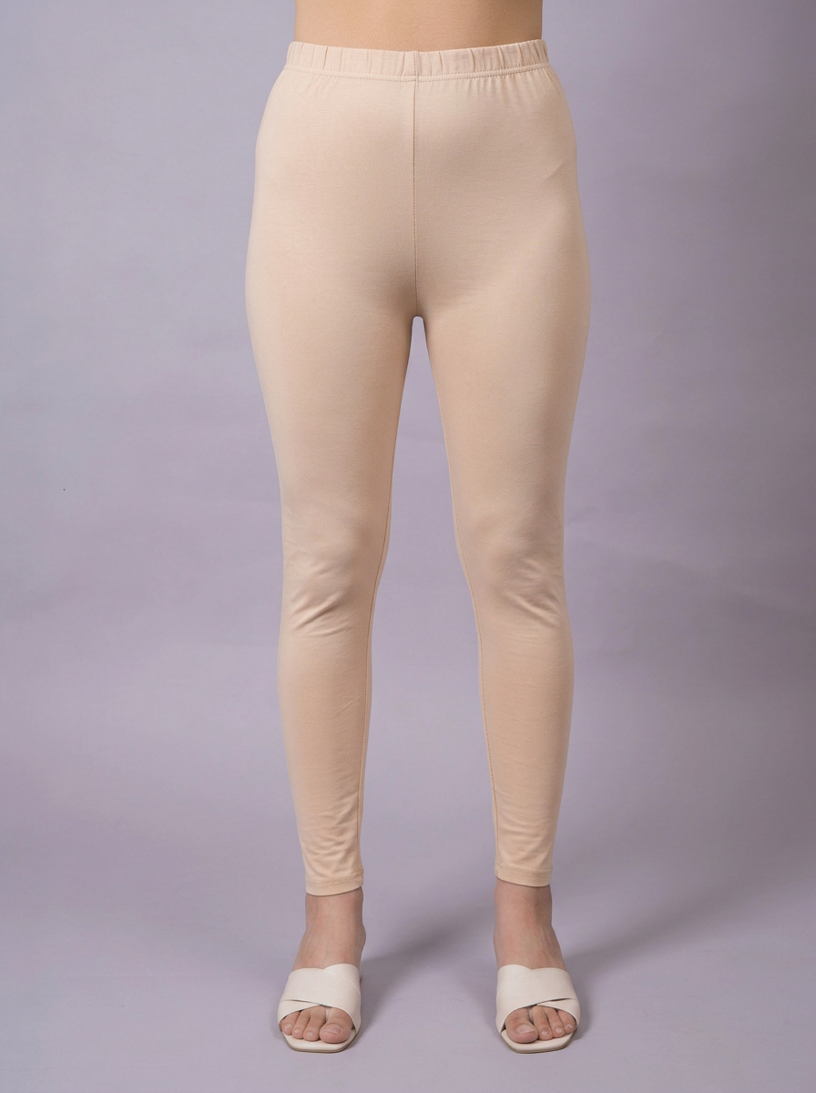 Knit Solid Beige Leggings