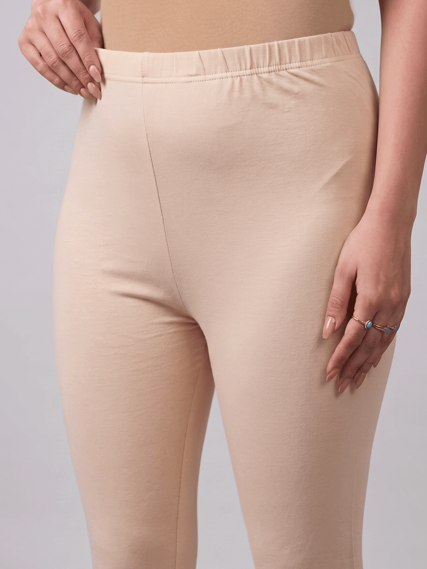 Knit Solid Beige Leggings