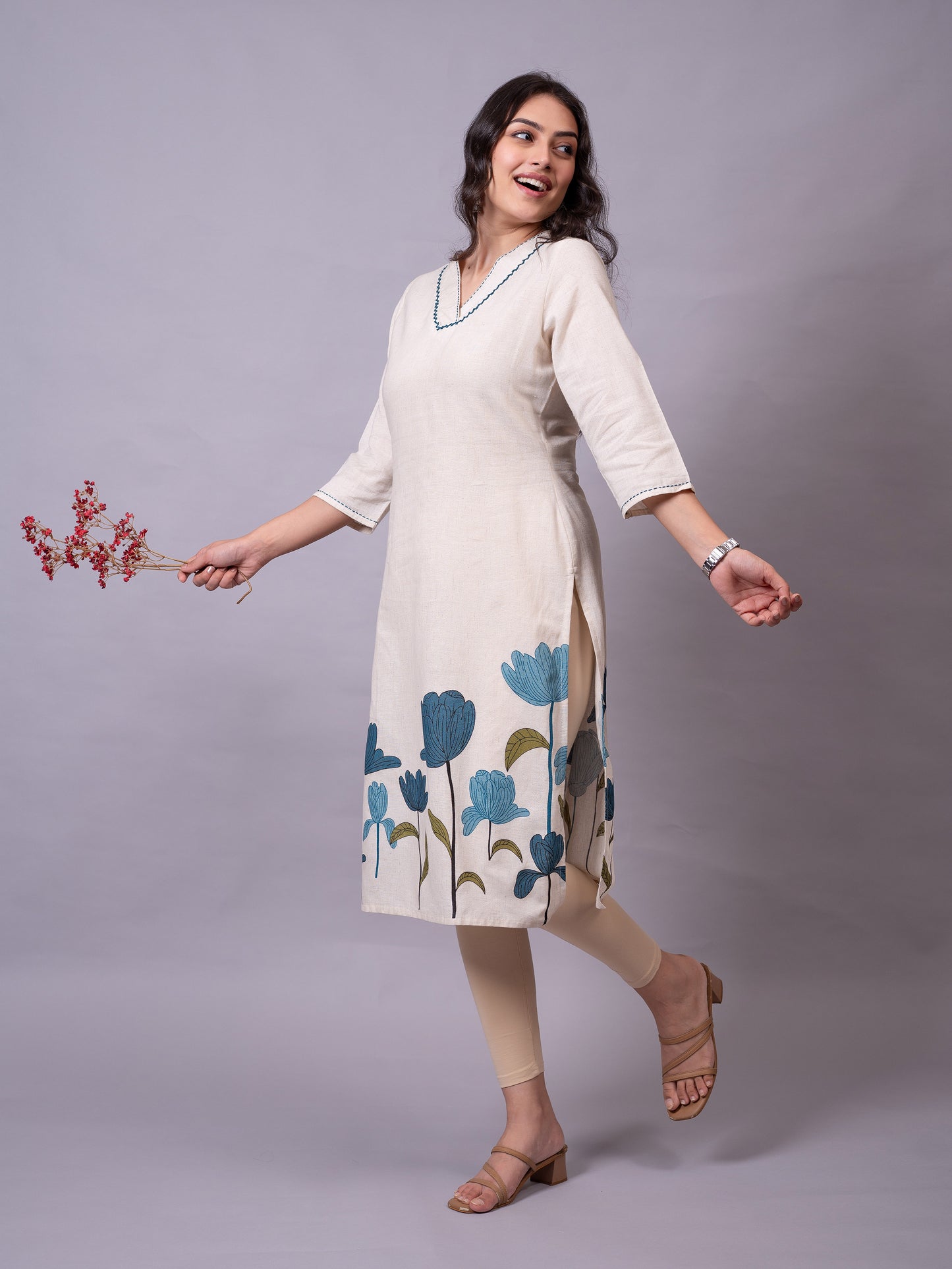 Knit Solid Beige Leggings