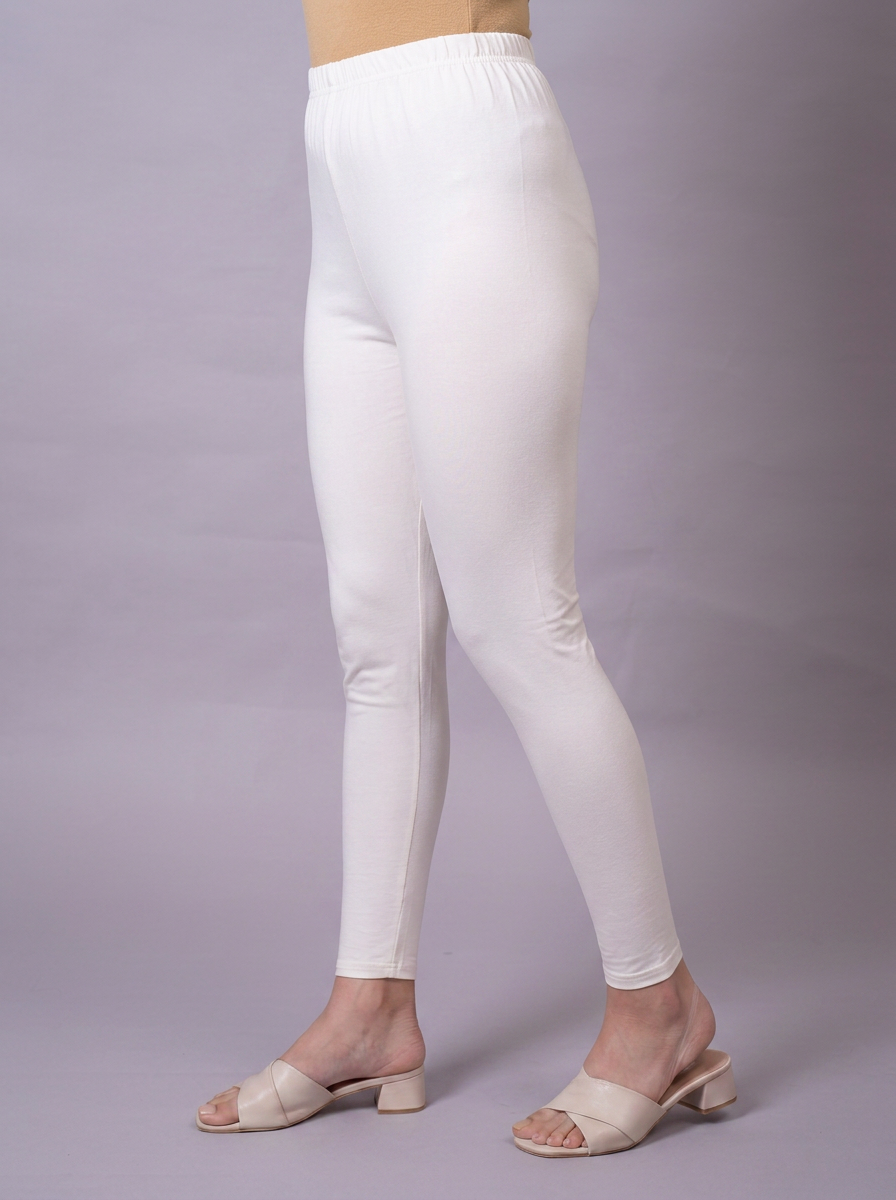 Knit Solid Off White Leggings