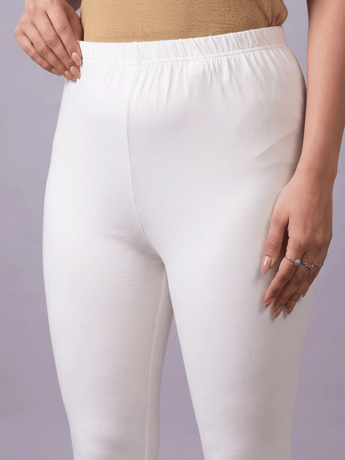 Knit Solid Off White Leggings