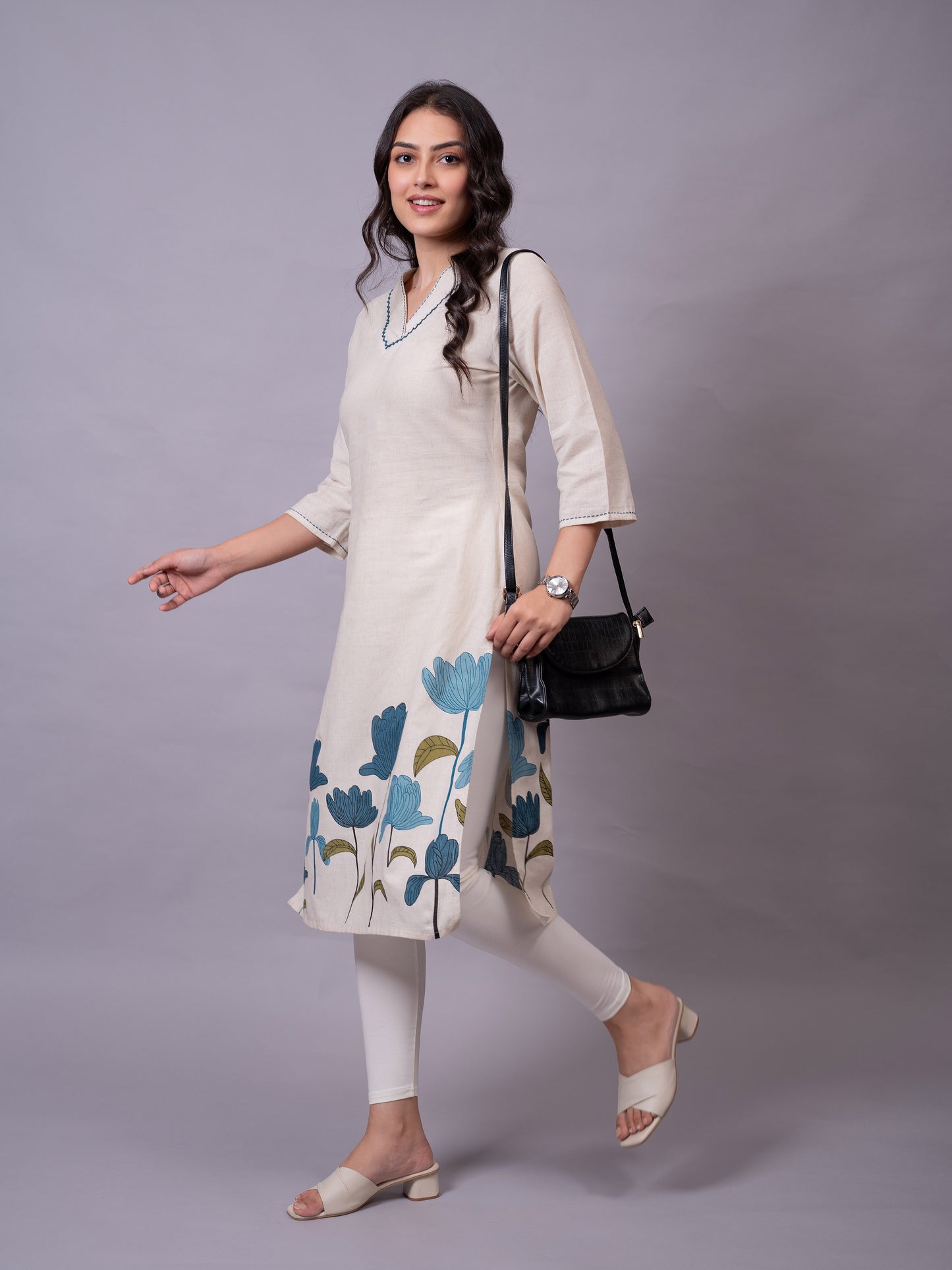 Knit Solid Off White Leggings