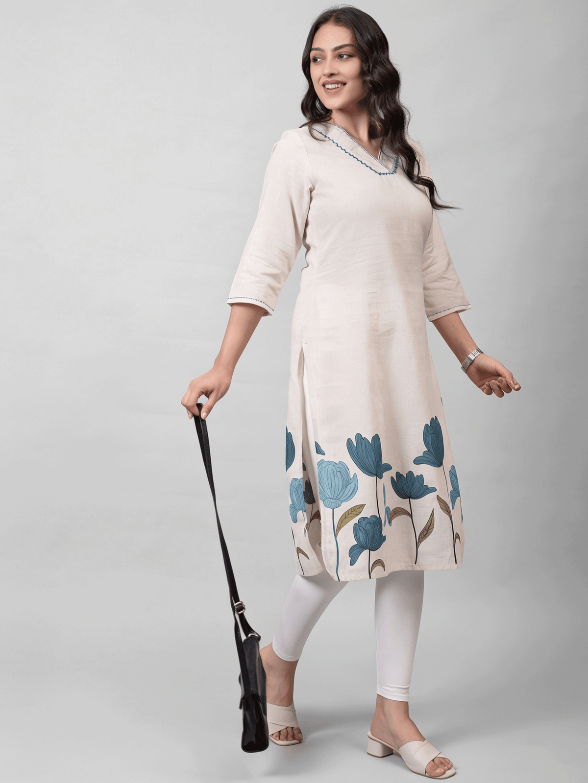 Knit Solid Off White Leggings
