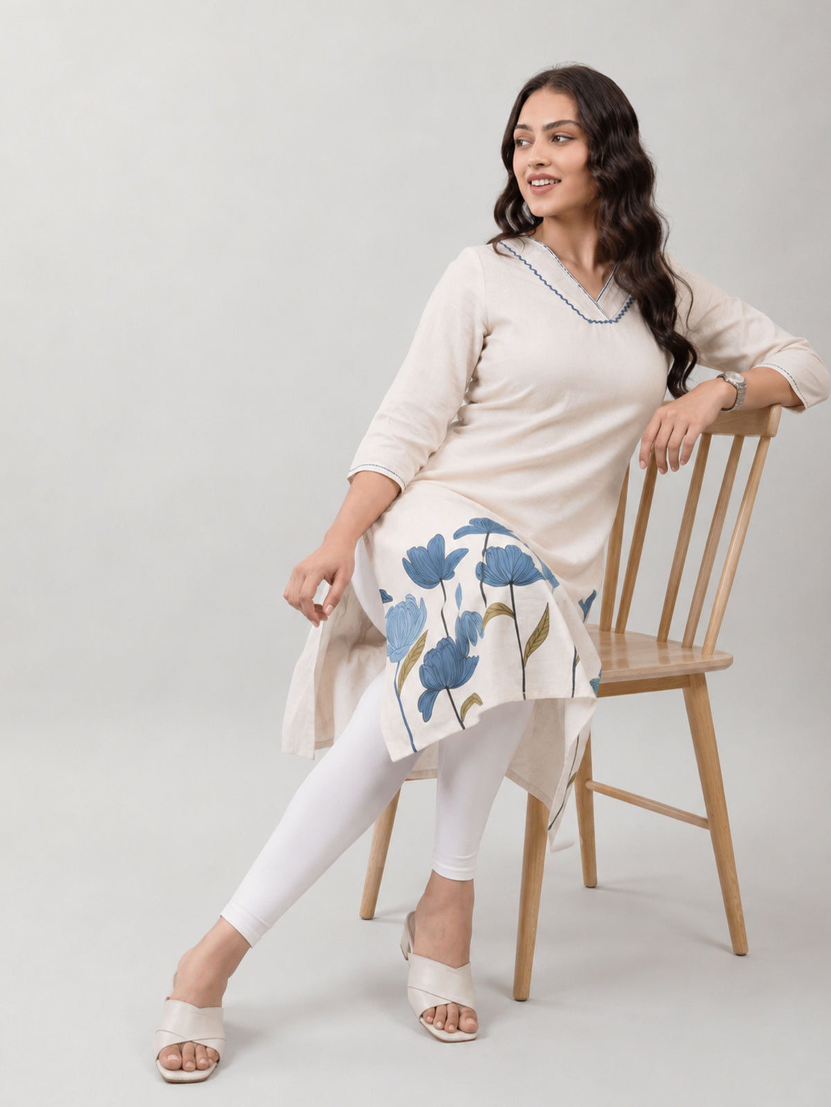 Knit Solid Off White Leggings