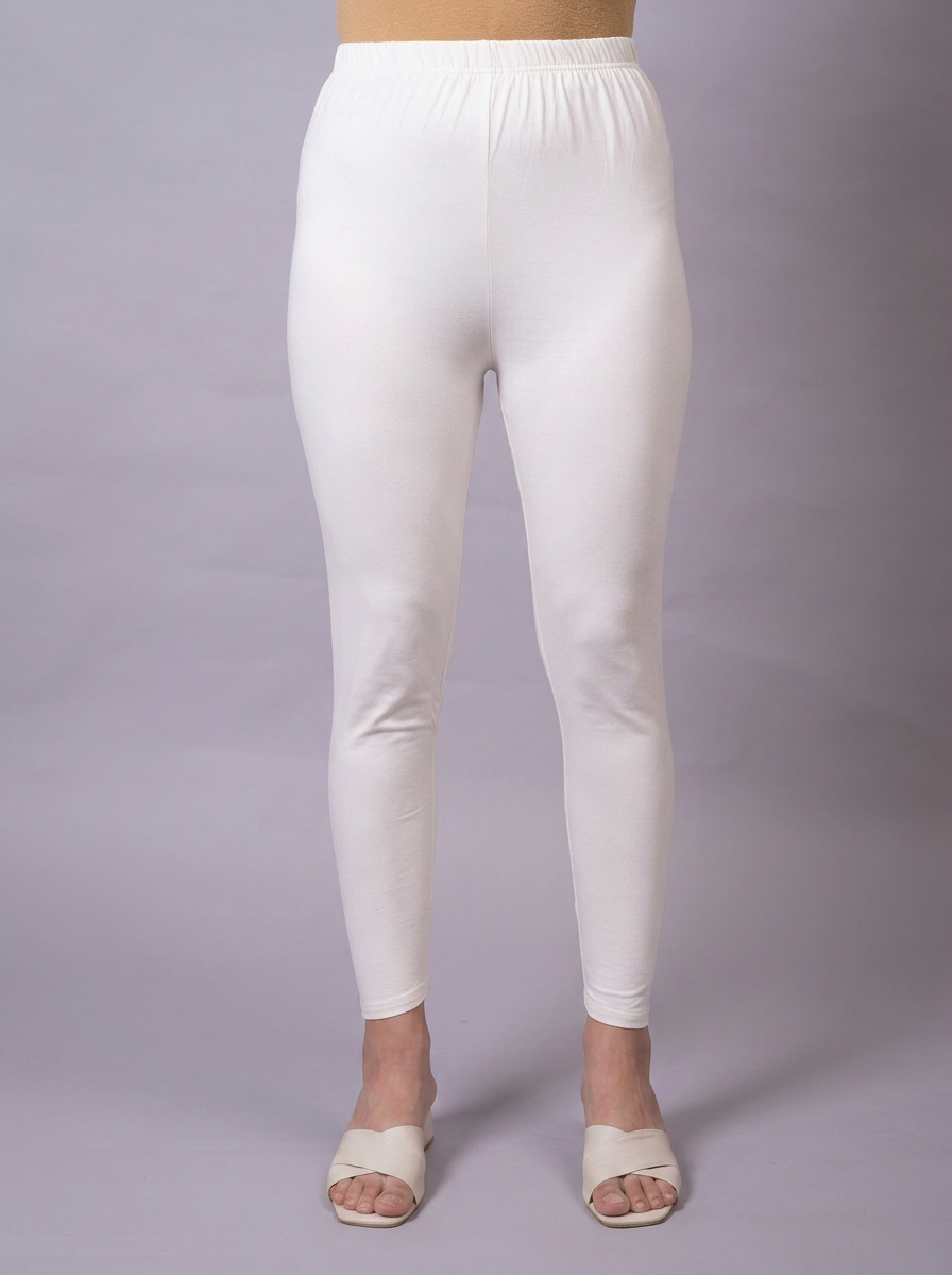 Knit Solid Off White Leggings