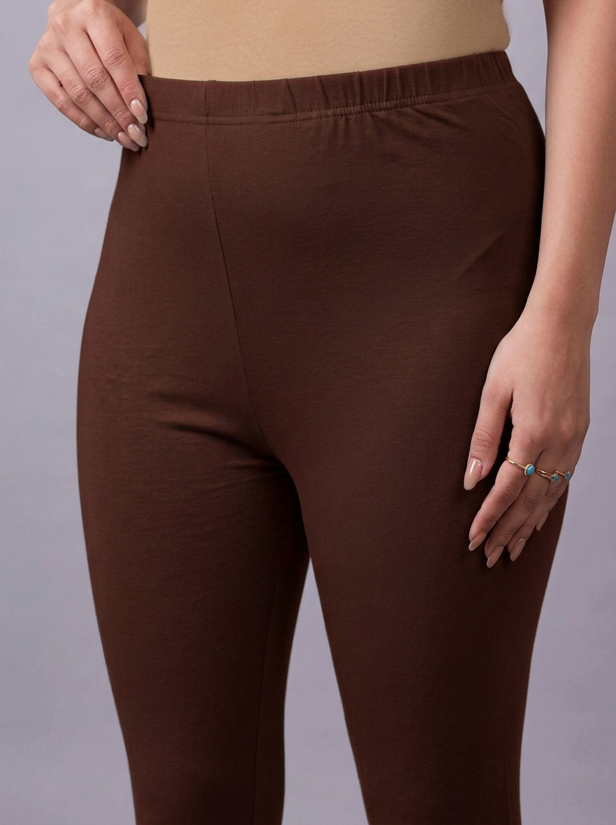 Knit Solid Coffee Brown Leggings